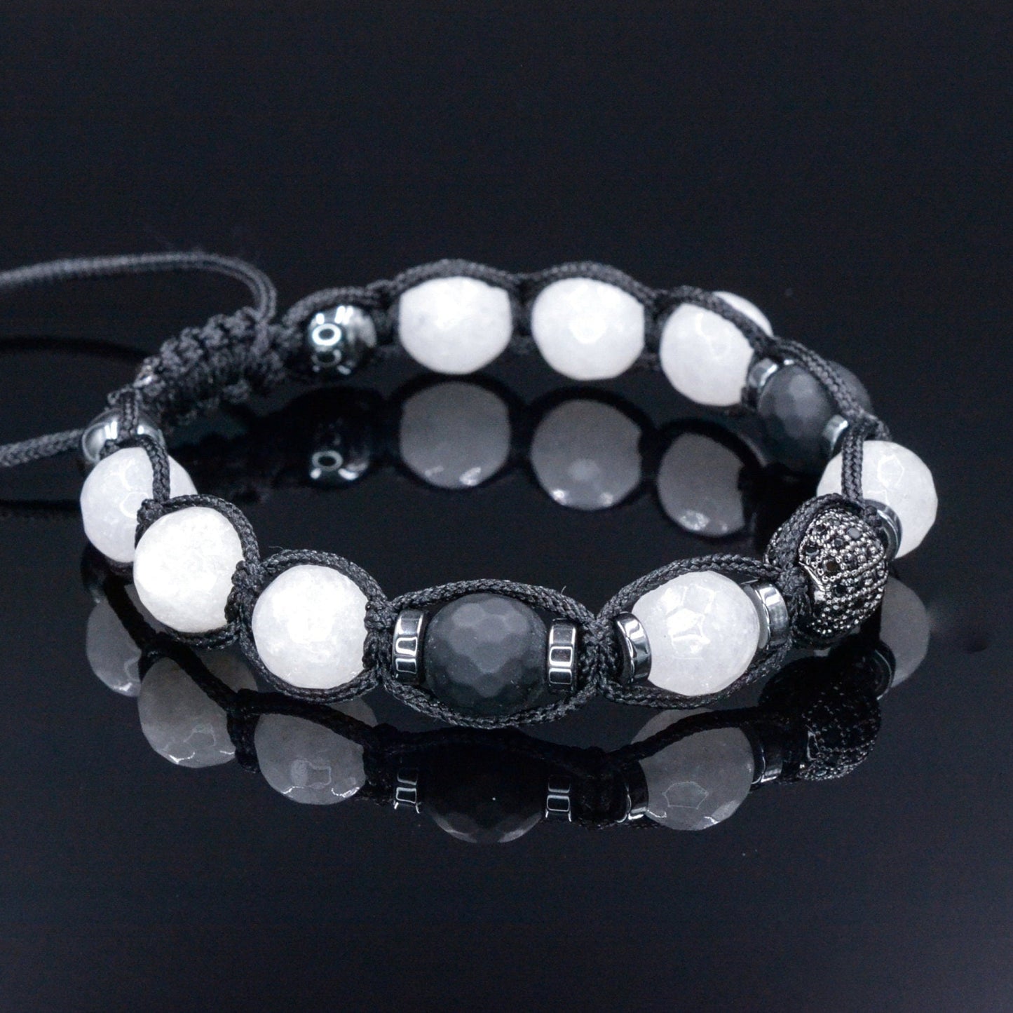 White Nephrite Bracelet - Men's Black Onyx Adjustable Bracelet - CZ Bracelet - Gift for Men Crystal Beads Bracelet Braided Macrame Bracelet - Shamballa Bracelet - Mantra Bracelet - Yoga Bracelet - Birthstone Bracelet - Gemstone Bracelet Men - Chakra Bracelet - Macrame Bracelet - Healing Bracelet - Gift for Father - Gift For Men - Valinde