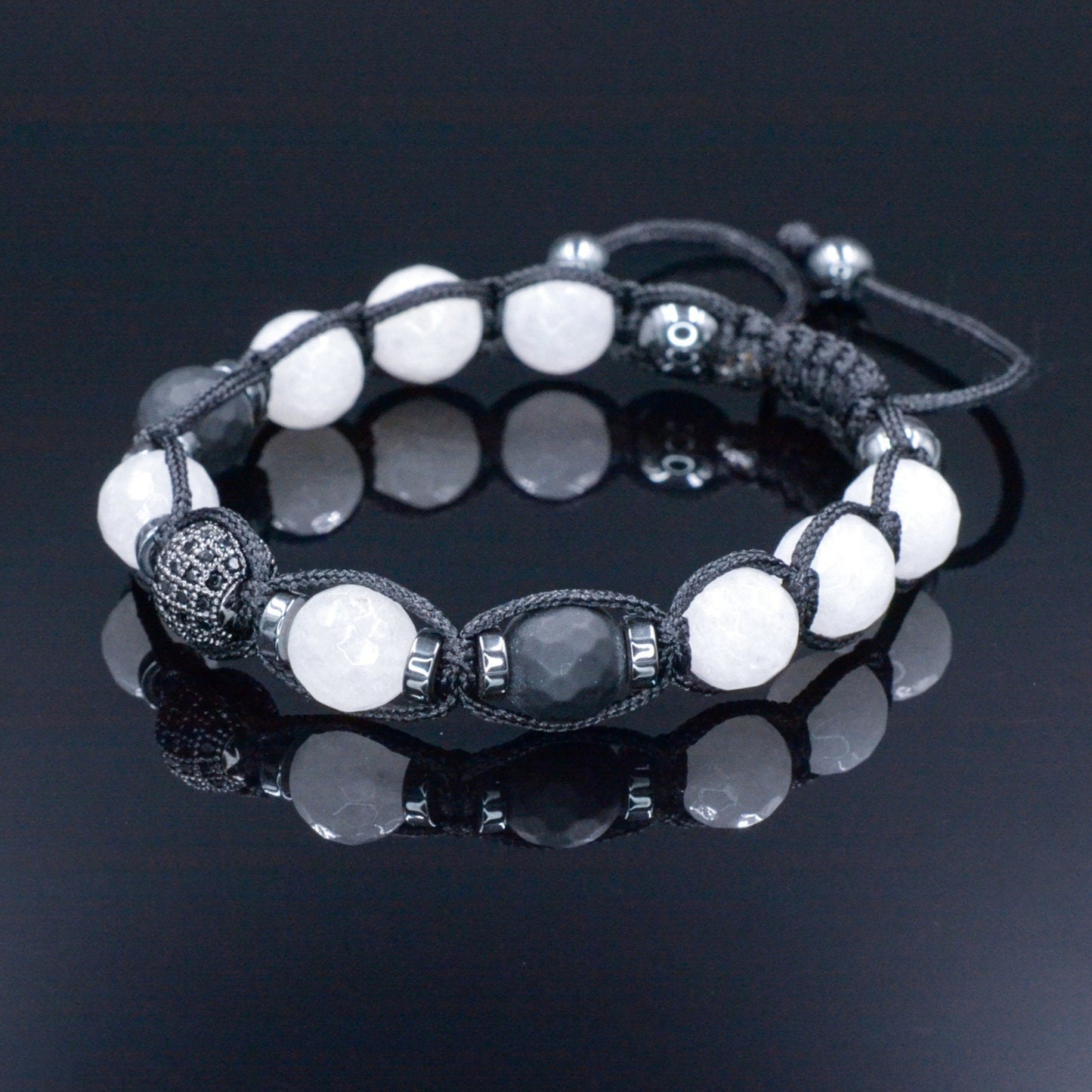 White Nephrite Bracelet - Men's Black Onyx Adjustable Bracelet - CZ Bracelet - Gift for Men Crystal Beads Bracelet Braided Macrame Bracelet - Shamballa Bracelet - Mantra Bracelet - Yoga Bracelet - Birthstone Bracelet - Gemstone Bracelet Men - Chakra Bracelet - Macrame Bracelet - Healing Bracelet - Gift for Father - Gift For Men - Valinde