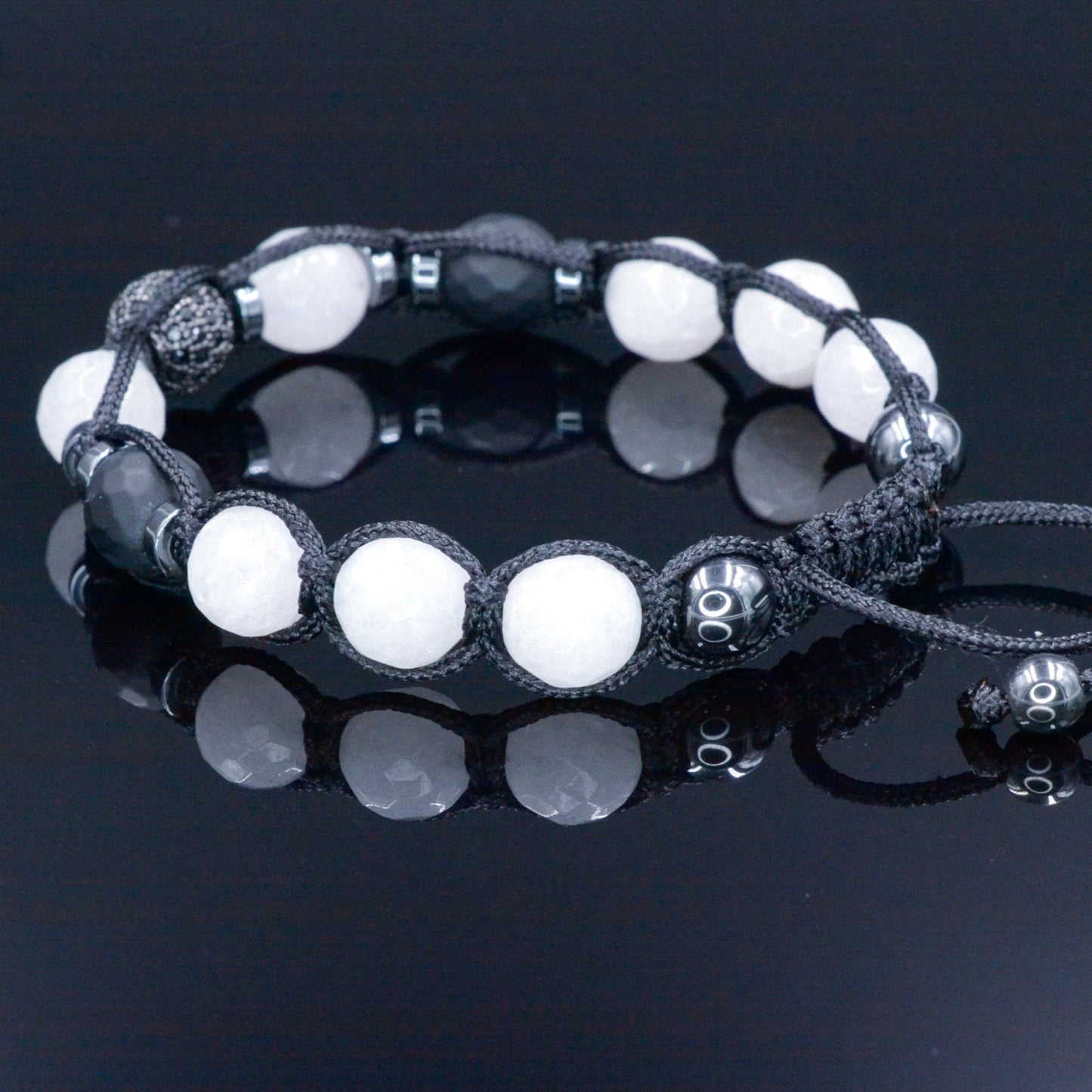 White Nephrite Bracelet - Men's Black Onyx Adjustable Bracelet - CZ Bracelet - Gift for Men Crystal Beads Bracelet Braided Macrame Bracelet - Shamballa Bracelet - Mantra Bracelet - Yoga Bracelet - Birthstone Bracelet - Gemstone Bracelet Men - Chakra Bracelet - Macrame Bracelet - Healing Bracelet - Gift for Father - Gift For Men - Valinde