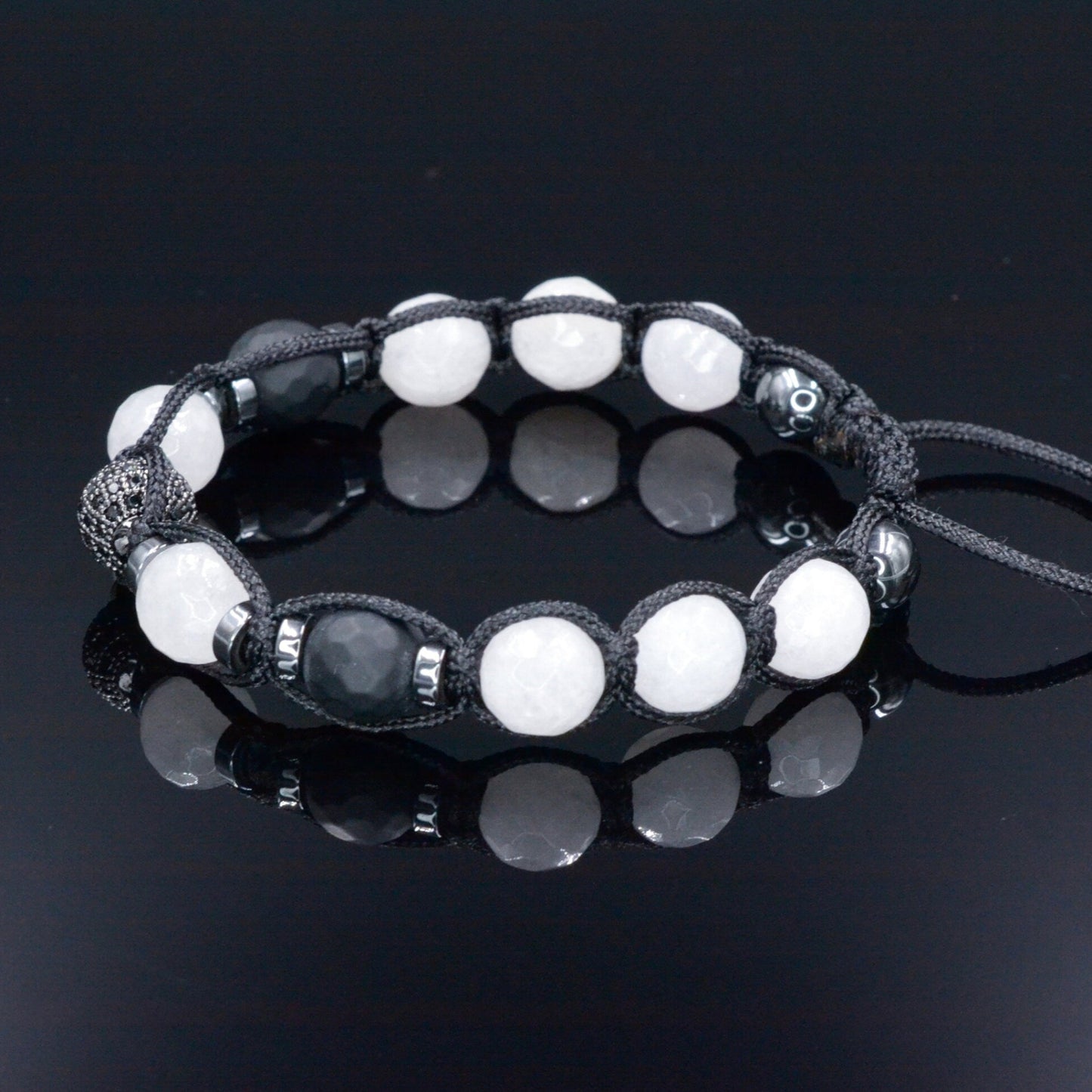White Nephrite Bracelet - Men's Black Onyx Adjustable Bracelet - CZ Bracelet - Gift for Men Crystal Beads Bracelet Braided Macrame Bracelet - Shamballa Bracelet - Mantra Bracelet - Yoga Bracelet - Birthstone Bracelet - Gemstone Bracelet Men - Chakra Bracelet - Macrame Bracelet - Healing Bracelet - Gift for Father - Gift For Men - Valinde