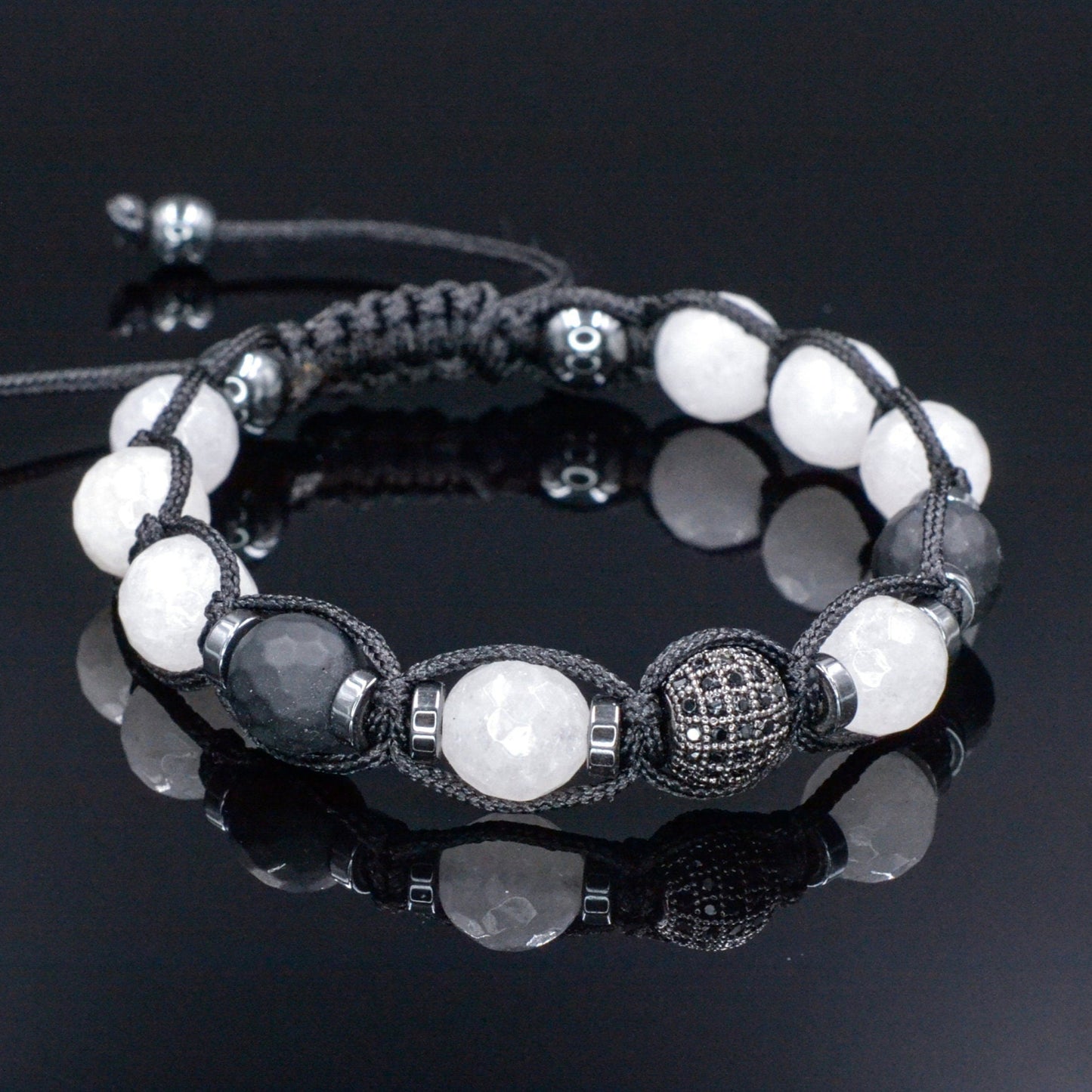 White Nephrite Bracelet - Men's Black Onyx Adjustable Bracelet - CZ Bracelet - Gift for Men Crystal Beads Bracelet Braided Macrame Bracelet - Shamballa Bracelet - Mantra Bracelet - Yoga Bracelet - Birthstone Bracelet - Gemstone Bracelet Men - Chakra Bracelet - Macrame Bracelet - Healing Bracelet - Gift for Father - Gift For Men - Valinde