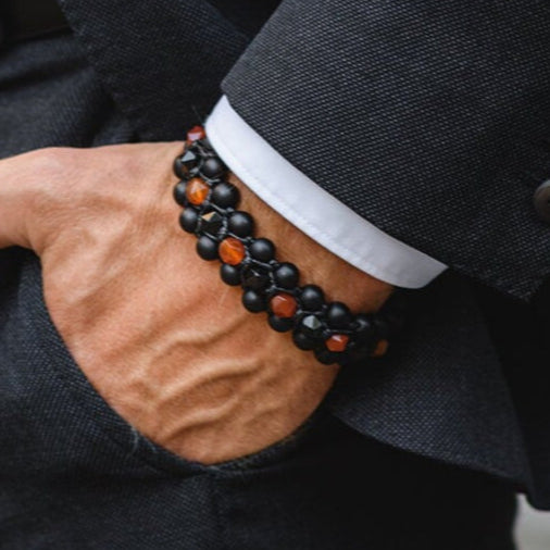Men's Triple Bracelet - Agate & Onyx Gemstone Beaded Bracelet - Gift for Men - Father's Day Gift - Three Row Brcaelet - Macrame Bracelet - Shamballa Bracelet - Gift for Father - Yoga Bracelet - Birthstone Bracelet - Gemstone Bracelet Men - Chakra Bracelet - Macrame Bracelet - Healing Bracelet - Valinde