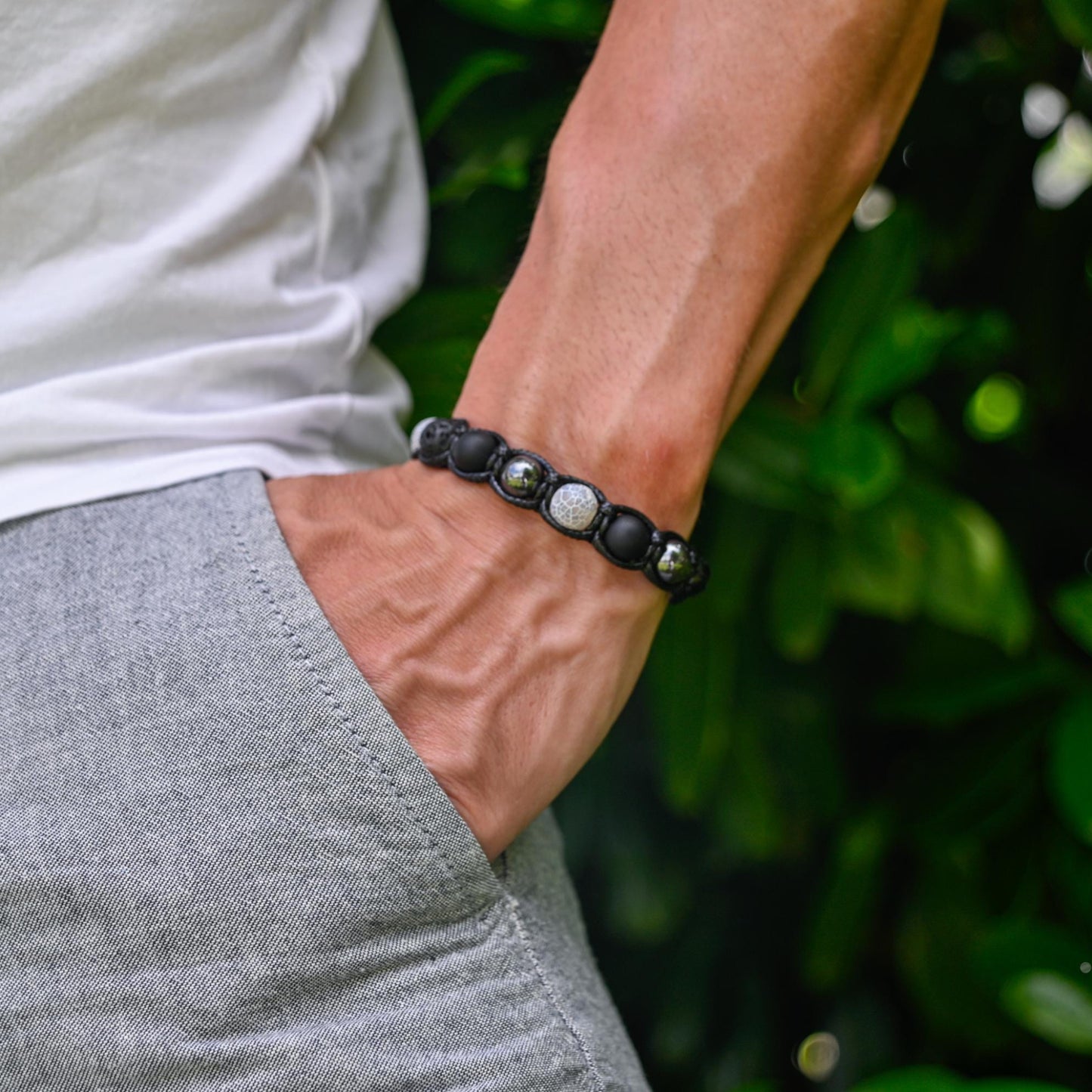 Men's Hematite Bracelet Frost Agate Bracelet Gemstone Bracelet Beaded Bracelet Gift for Men Macrame Bracelet Adjustable Bracelet - Shamballa Bracelet - Mantra Bracelet - Yoga Bracelet - Birthstone Bracelet - Gemstone Bracelet Men - Chakra Bracelet - Macrame Bracelet - Healing Bracelet - Gift for Father - Gift For Men - Valinde