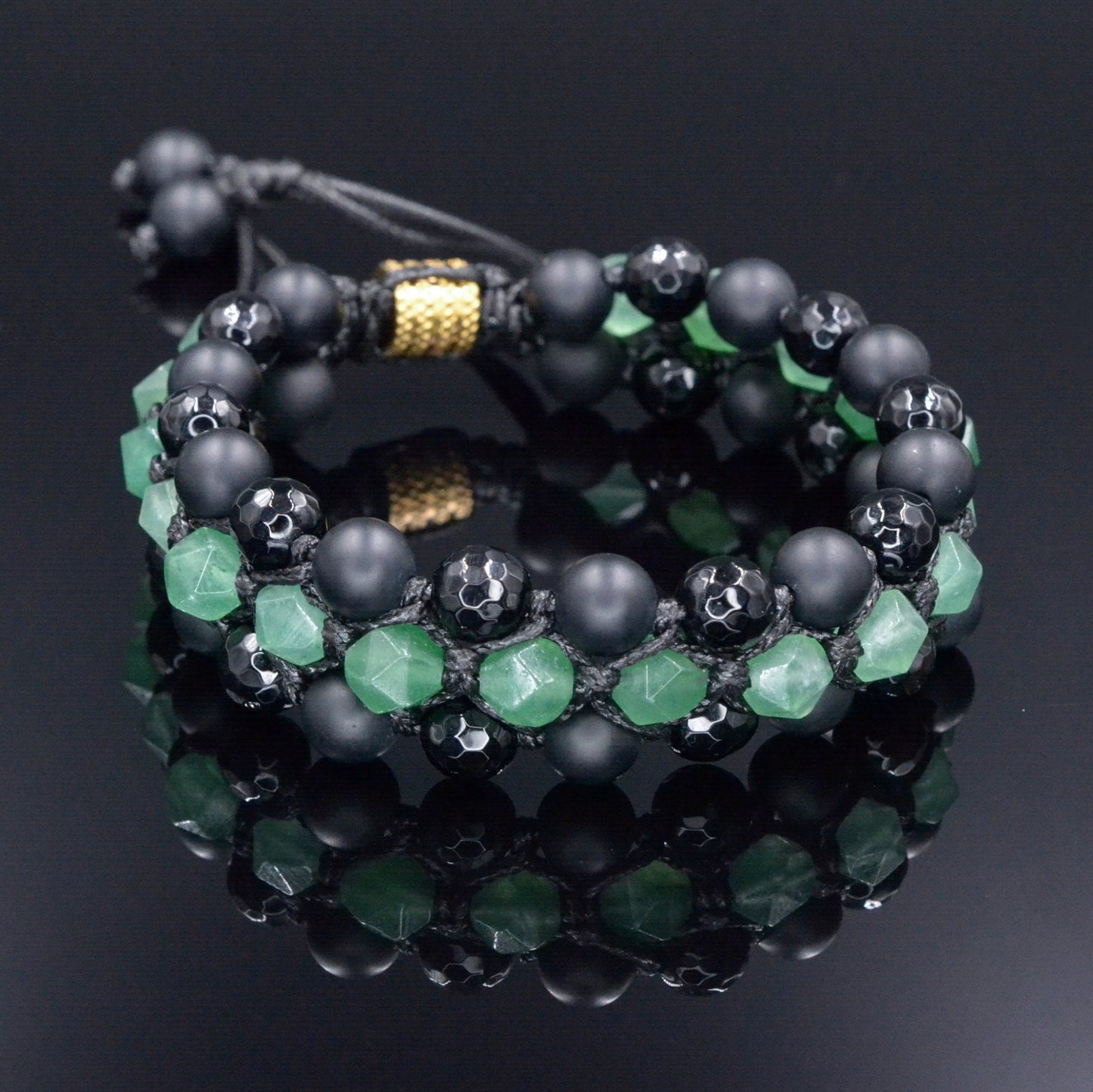 Men's Green Agate 3 Row Bracelet Black Onyx Gemstone Bracelet Triple Bracelet Black Agate Bracelet Gift for Men Macrame Crystal Bracelet - Shamballa Bracelet - Birthstone Bracelet - Gemstone Bracelet Men - Chakra Bracelet - Macrame Bracelet - Healing Bracelet - Valinde