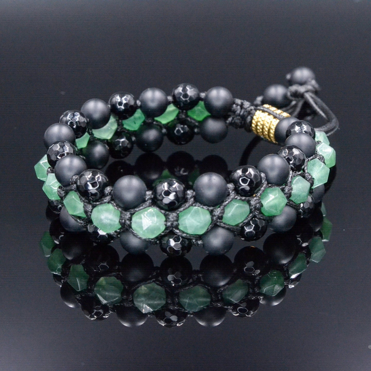 Men's Green Agate 3 Row Bracelet Black Onyx Gemstone Bracelet Triple Bracelet Black Agate Bracelet Gift for Men Macrame Crystal Bracelet - Shamballa Bracelet - Birthstone Bracelet - Gemstone Bracelet Men - Chakra Bracelet - Macrame Bracelet - Healing Bracelet - Valinde
