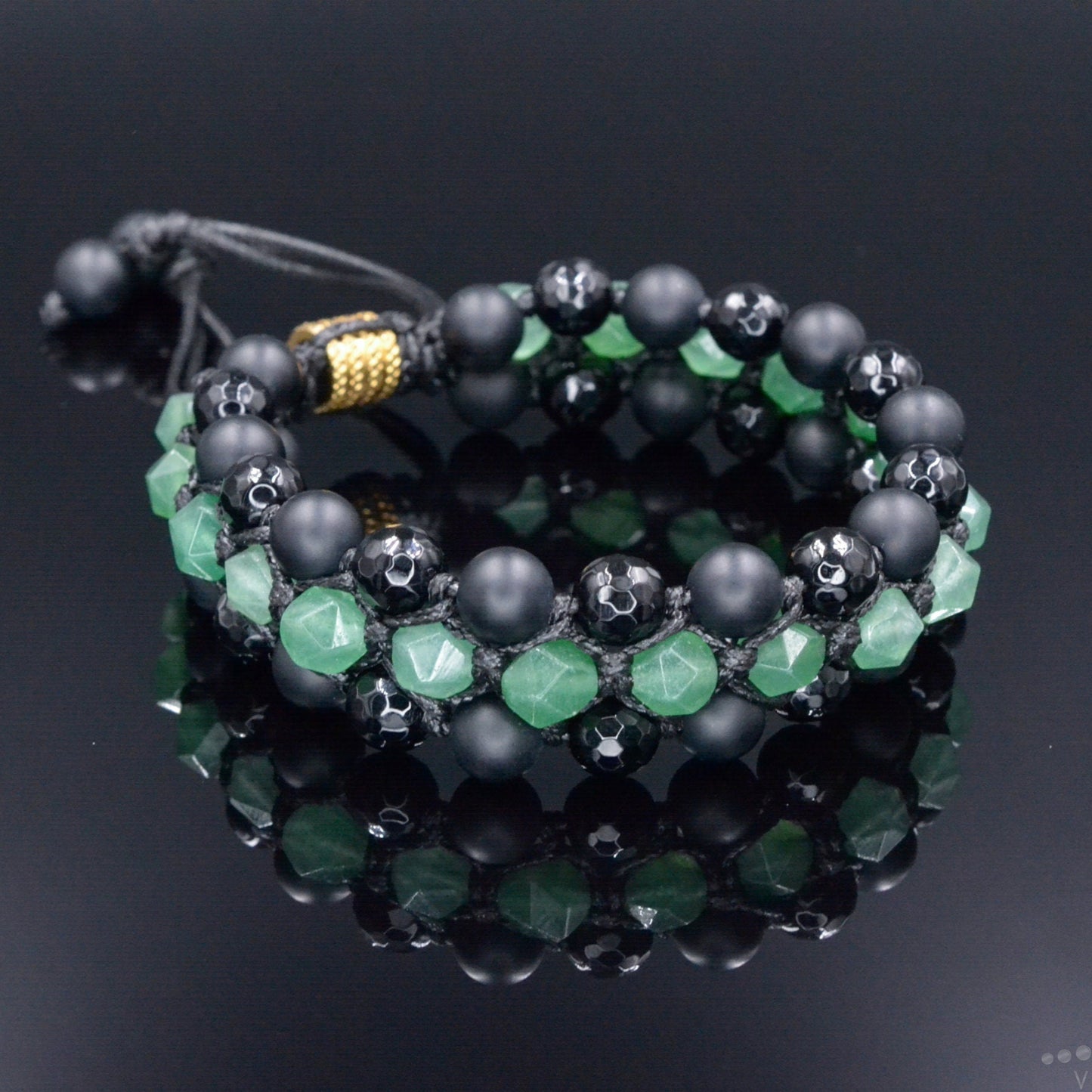 Men's Green Agate 3 Row Bracelet Black Onyx Gemstone Bracelet Triple Bracelet Black Agate Bracelet Gift for Men Macrame Crystal Bracelet - Shamballa Bracelet - Birthstone Bracelet - Gemstone Bracelet Men - Chakra Bracelet - Macrame Bracelet - Healing Bracelet - Valinde