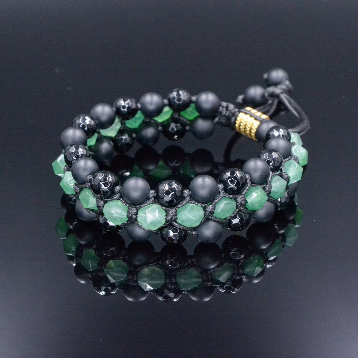 Men's Green Agate 3 Row Bracelet Black Onyx Gemstone Bracelet Triple Bracelet Black Agate Bracelet Gift for Men Macrame Crystal Bracelet - Shamballa Bracelet - Birthstone Bracelet - Gemstone Bracelet Men - Chakra Bracelet - Macrame Bracelet - Healing Bracelet - Valinde