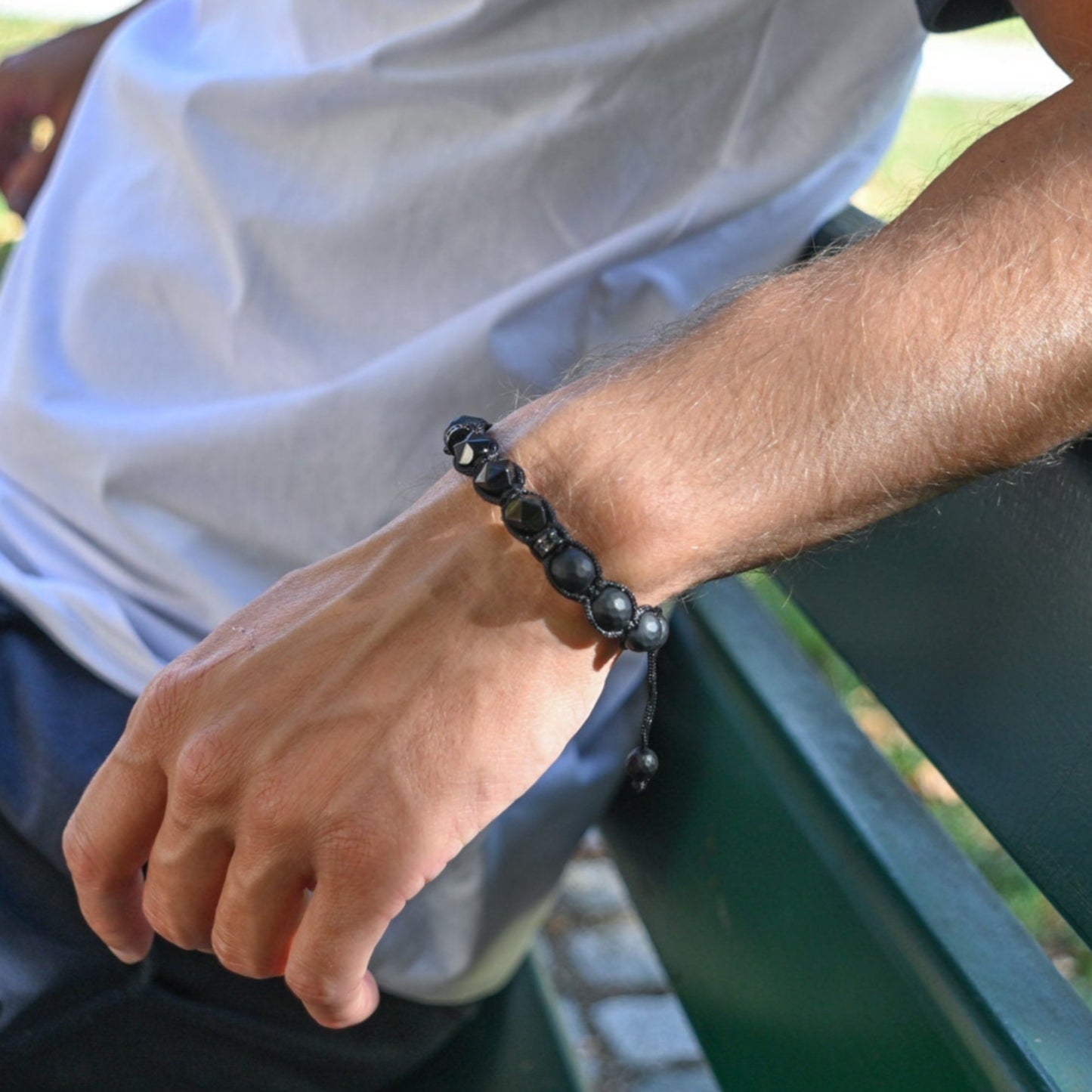Black Onyx Bracelet, Men's Onyx Agate Adjustable Bracelet, Black Macrame Braided Bracelet, Gift for Men, Christmas Gift Black Agate Bracelet - Shamballa Bracelet - Mantra Bracelet - Yoga Bracelet - Birthstone Bracelet - Gemstone Bracelet Men - Chakra Bracelet - Macrame Bracelet - Healing Bracelet - Gift for Father - Gift For Men - Valinde