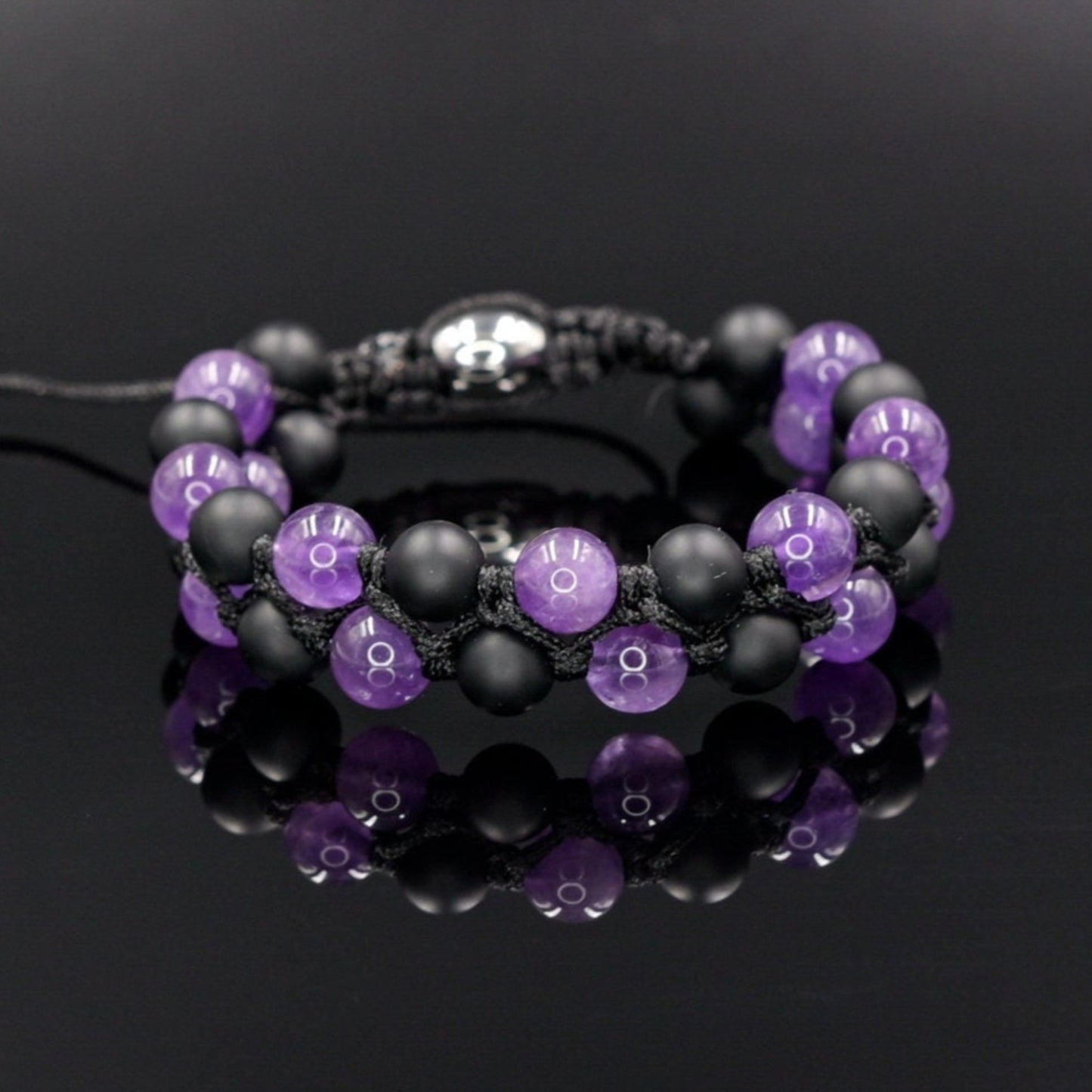 Amethyst Double Bracelet, Men's Double Row Bracelet, Black Onyx Bracelet, Adjustable Macrame Bracelet Men, Gift for Men, Braided Bracelet- Shamballa Bracelet - Mantra Bracelet - Yoga Bracelet - Birthstone Bracelet - Gemstone Bracelet Men - Chakra Bracelet - Macrame Bracelet - Healing Bracelet - Gift for Father - Gift For Men - Valinde