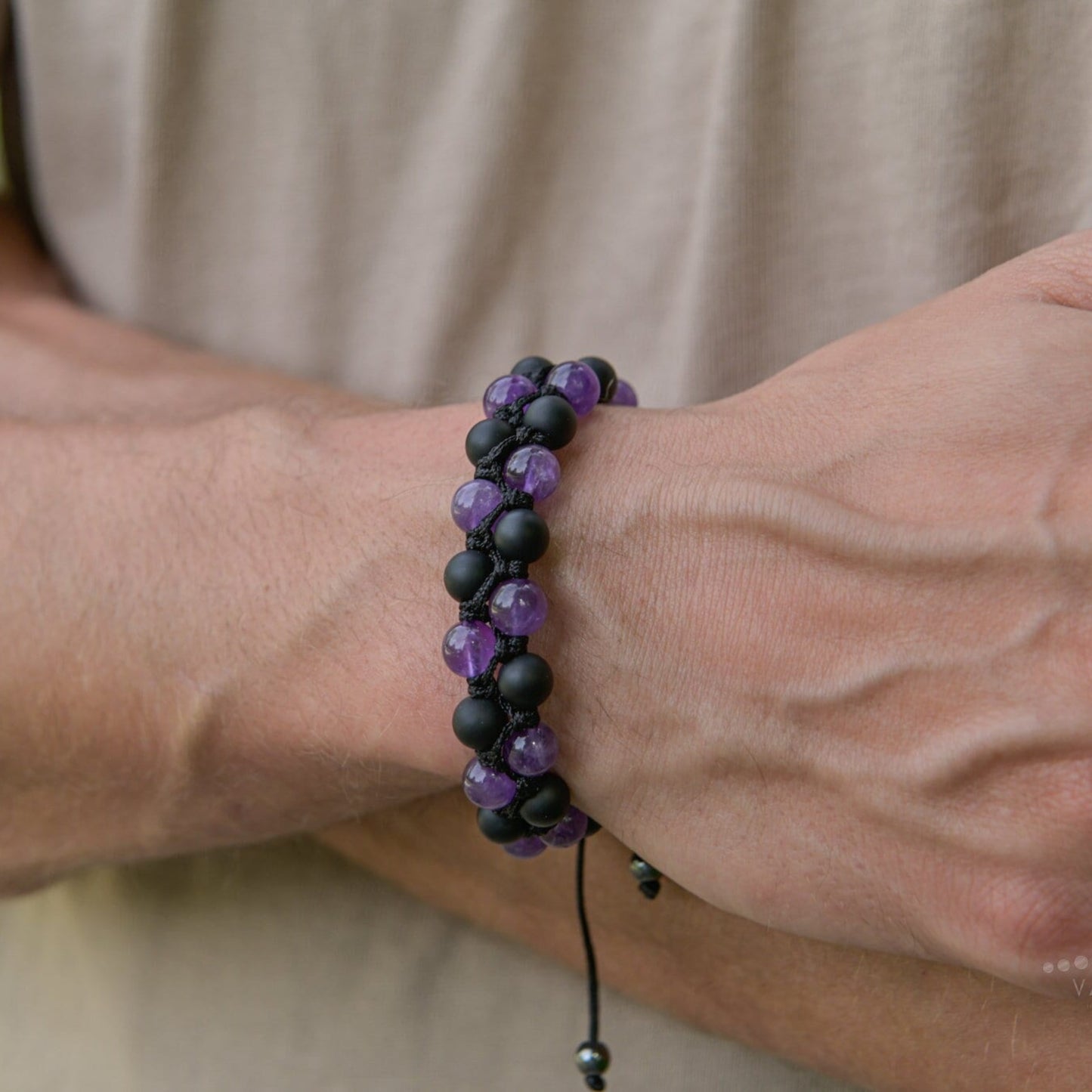 Amethyst Double Bracelet, Men's Double Row Bracelet, Black Onyx Bracelet, Adjustable Macrame Bracelet Men, Gift for Men, Braided Bracelet- Shamballa Bracelet - Mantra Bracelet - Yoga Bracelet - Birthstone Bracelet - Gemstone Bracelet Men - Chakra Bracelet - Macrame Bracelet - Healing Bracelet - Gift for Father - Gift For Men - Valinde