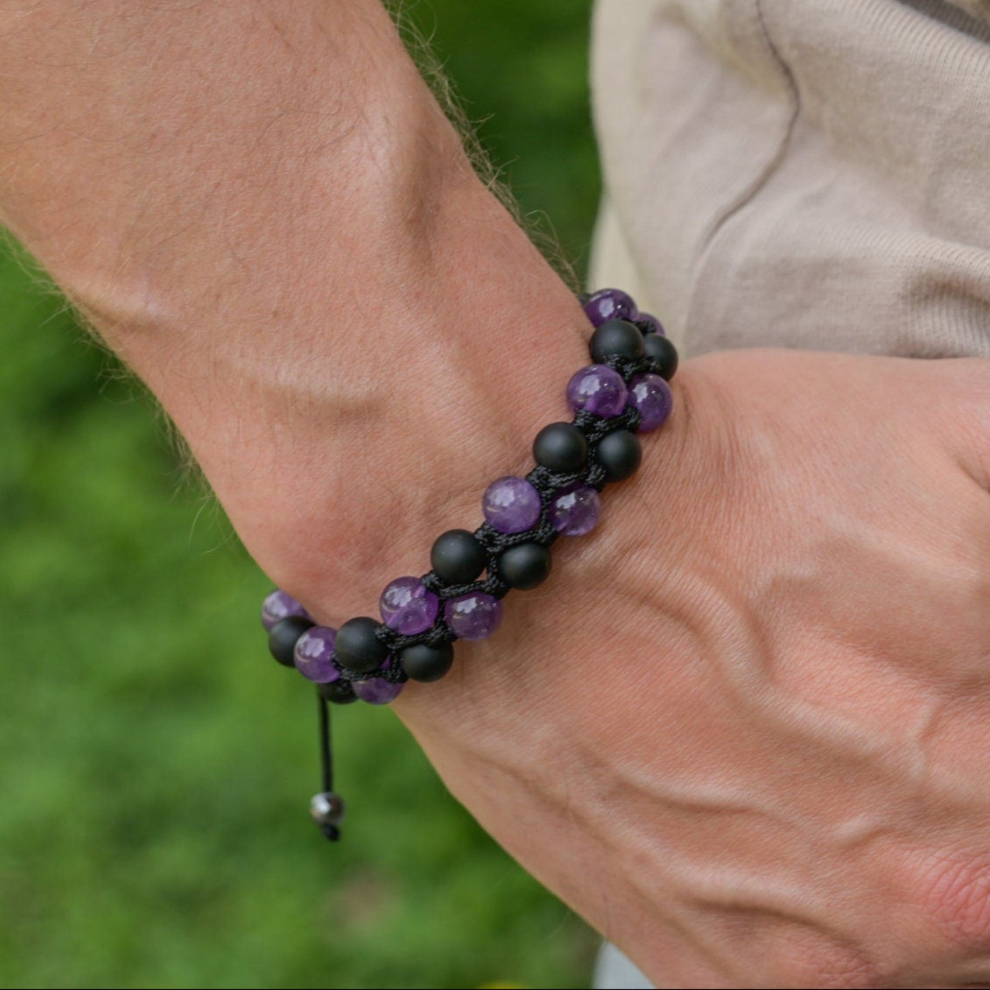 Amethyst Double Bracelet, Men's Double Row Bracelet, Black Onyx Bracelet, Adjustable Macrame Bracelet Men, Gift for Men, Braided Bracelet- Shamballa Bracelet - Mantra Bracelet - Yoga Bracelet - Birthstone Bracelet - Gemstone Bracelet Men - Chakra Bracelet - Macrame Bracelet - Healing Bracelet - Gift for Father - Gift For Men - Valinde