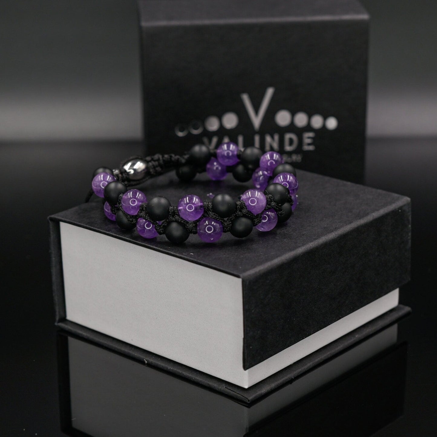 Amethyst Double Bracelet, Men's Double Row Bracelet, Black Onyx Bracelet, Adjustable Macrame Bracelet Men, Gift for Men, Braided Bracelet- Shamballa Bracelet - Mantra Bracelet - Yoga Bracelet - Birthstone Bracelet - Gemstone Bracelet Men - Chakra Bracelet - Macrame Bracelet - Healing Bracelet - Gift for Father - Gift For Men - Valinde