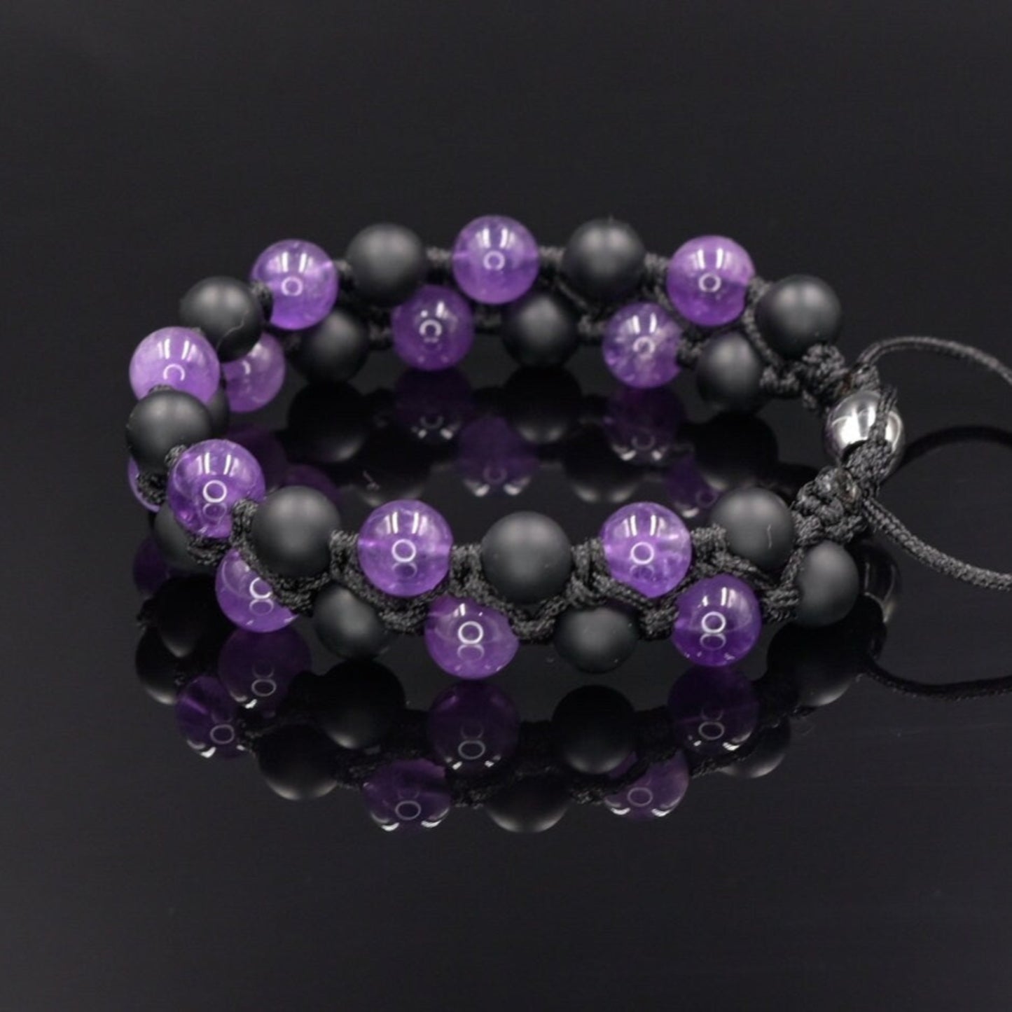 Amethyst Double Bracelet, Men's Double Row Bracelet, Black Onyx Bracelet, Adjustable Macrame Bracelet Men, Gift for Men, Braided Bracelet- Shamballa Bracelet - Mantra Bracelet - Yoga Bracelet - Birthstone Bracelet - Gemstone Bracelet Men - Chakra Bracelet - Macrame Bracelet - Healing Bracelet - Gift for Father - Gift For Men - Valinde