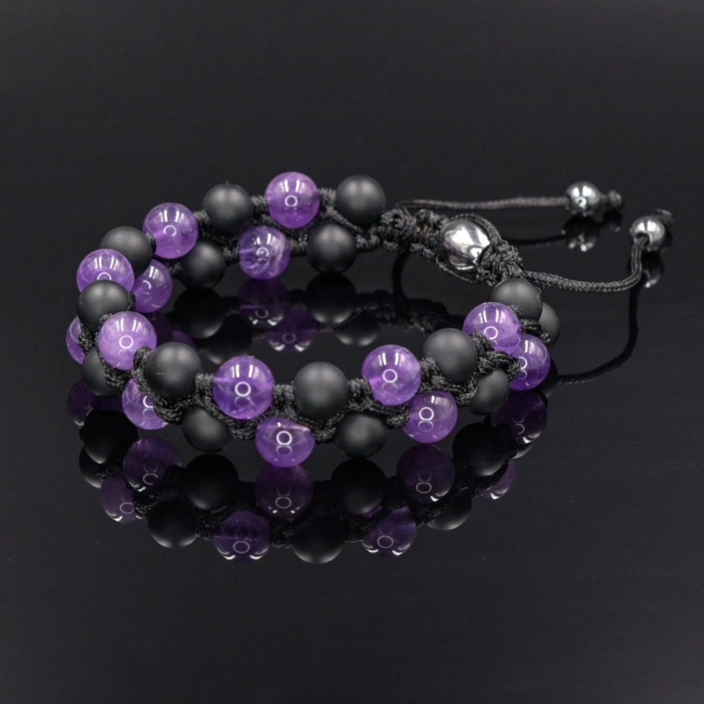 Amethyst Double Bracelet, Men's Double Row Bracelet, Black Onyx Bracelet, Adjustable Macrame Bracelet Men, Gift for Men, Braided Bracelet- Shamballa Bracelet - Mantra Bracelet - Yoga Bracelet - Birthstone Bracelet - Gemstone Bracelet Men - Chakra Bracelet - Macrame Bracelet - Healing Bracelet - Gift for Father - Gift For Men - Valinde
