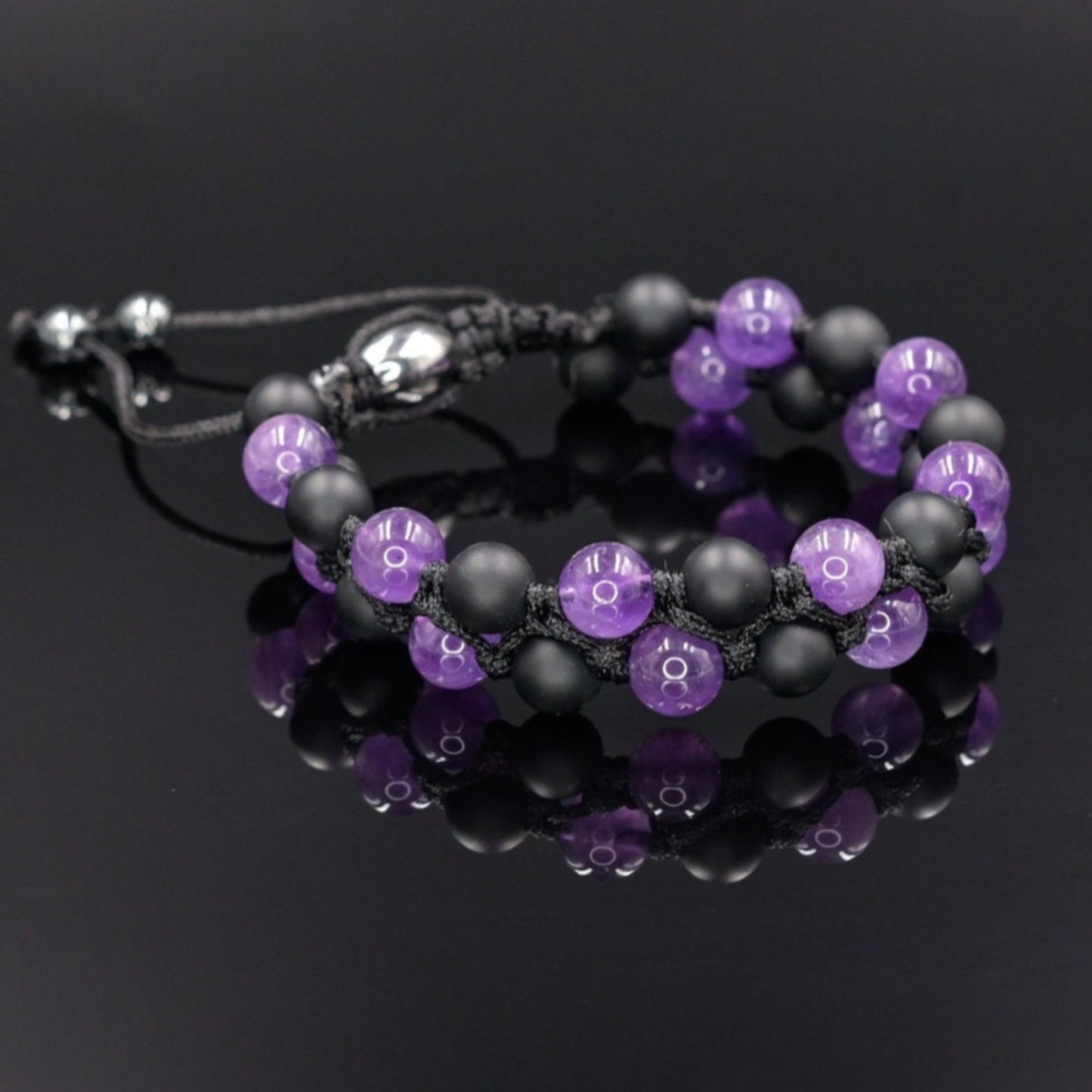 Amethyst Double Bracelet, Men's Double Row Bracelet, Black Onyx Bracelet, Adjustable Macrame Bracelet Men, Gift for Men, Braided Bracelet- Shamballa Bracelet - Mantra Bracelet - Yoga Bracelet - Birthstone Bracelet - Gemstone Bracelet Men - Chakra Bracelet - Macrame Bracelet - Healing Bracelet - Gift for Father - Gift For Men - Valinde
