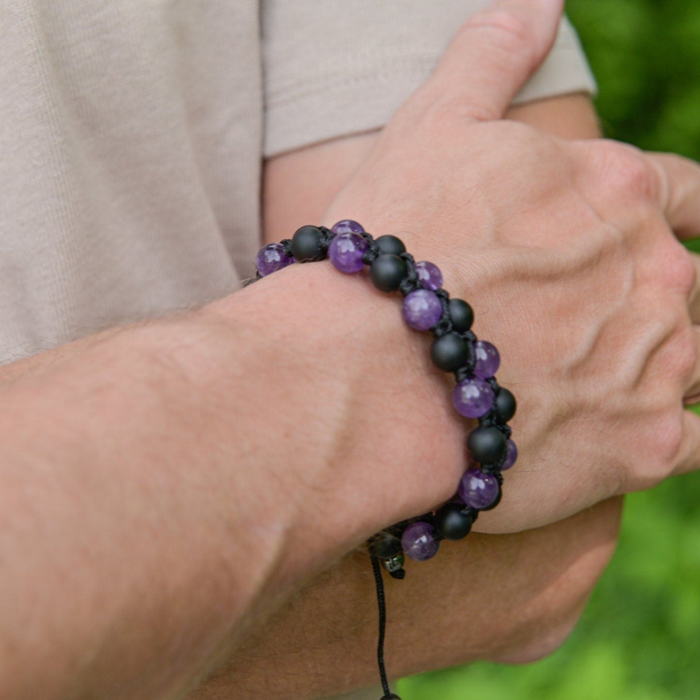 Amethyst Double Bracelet, Men's Double Row Bracelet, Black Onyx Bracelet, Adjustable Macrame Bracelet Men, Gift for Men, Braided Bracelet- Shamballa Bracelet - Mantra Bracelet - Yoga Bracelet - Birthstone Bracelet - Gemstone Bracelet Men - Chakra Bracelet - Macrame Bracelet - Healing Bracelet - Gift for Father - Gift For Men - Valinde
