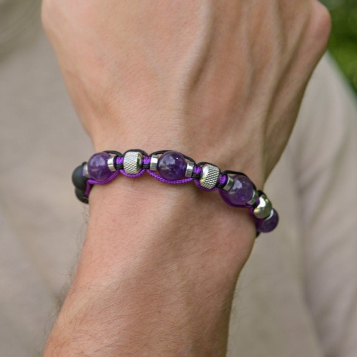Amethyst Onyx Bracelet, Men's Adjustable Beaded Bracelet, Steel Bracelet, Gift for Men, Purple Bracelet, Summer Bracelet, Crystal Bracelet - Shamballa Bracelet - Mantra Bracelet - Yoga Bracelet - Birthstone Bracelet - Gemstone Bracelet Men - Chakra Bracelet - Macrame Bracelet - Healing Bracelet - Gift for Father - Gift For Men - Valinde
