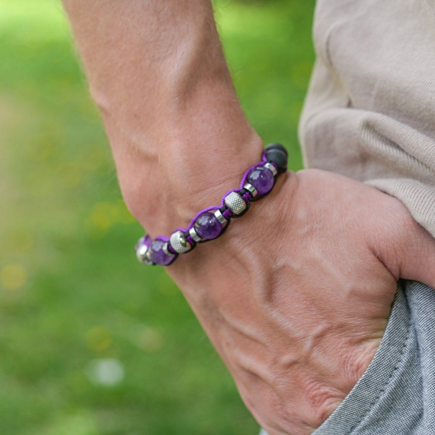 Amethyst Onyx Bracelet, Men's Adjustable Beaded Bracelet, Steel Bracelet, Gift for Men, Purple Bracelet, Summer Bracelet, Crystal Bracelet - Shamballa Bracelet - Mantra Bracelet - Yoga Bracelet - Birthstone Bracelet - Gemstone Bracelet Men - Chakra Bracelet - Macrame Bracelet - Healing Bracelet - Gift for Father - Gift For Men - Valinde