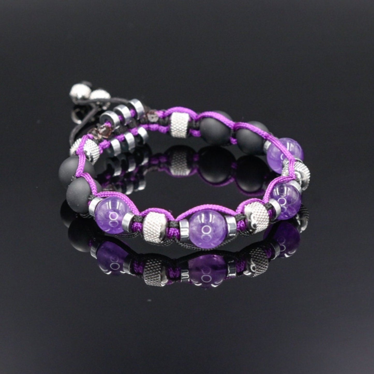 Amethyst Onyx Bracelet, Men's Adjustable Beaded Bracelet, Steel Bracelet, Gift for Men, Purple Bracelet, Summer Bracelet, Crystal Bracelet - Shamballa Bracelet - Mantra Bracelet - Yoga Bracelet - Birthstone Bracelet - Gemstone Bracelet Men - Chakra Bracelet - Macrame Bracelet - Healing Bracelet - Gift for Father - Gift For Men - Valinde