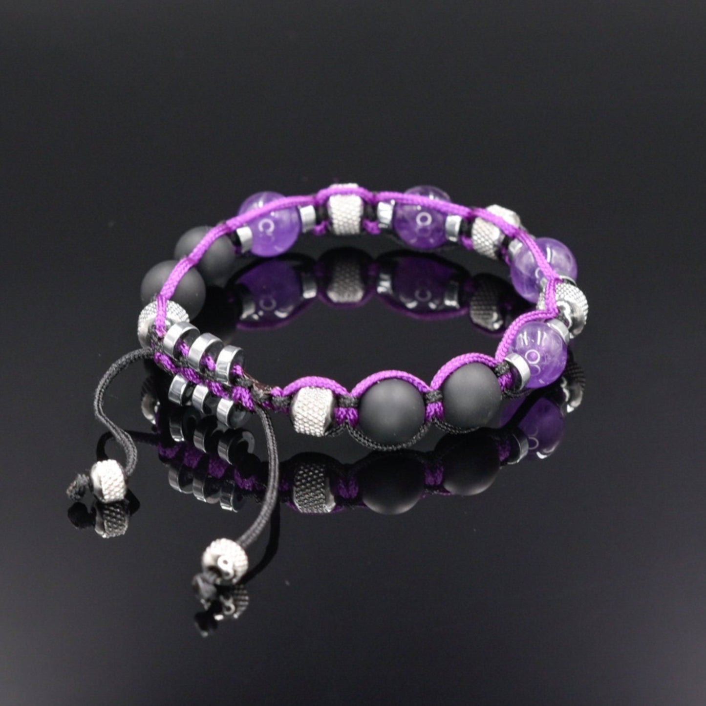 Amethyst Onyx Bracelet, Men's Adjustable Beaded Bracelet, Steel Bracelet, Gift for Men, Purple Bracelet, Summer Bracelet, Crystal Bracelet - Shamballa Bracelet - Mantra Bracelet - Yoga Bracelet - Birthstone Bracelet - Gemstone Bracelet Men - Chakra Bracelet - Macrame Bracelet - Healing Bracelet - Gift for Father - Gift For Men - Valinde