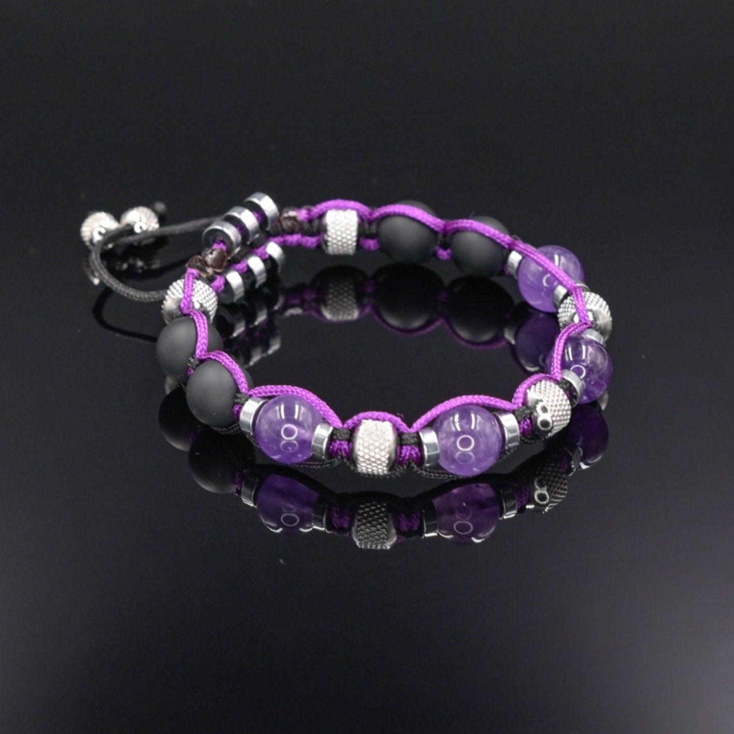 Amethyst Onyx Bracelet, Men's Adjustable Beaded Bracelet, Steel Bracelet, Gift for Men, Purple Bracelet, Summer Bracelet, Crystal Bracelet - Shamballa Bracelet - Mantra Bracelet - Yoga Bracelet - Birthstone Bracelet - Gemstone Bracelet Men - Chakra Bracelet - Macrame Bracelet - Healing Bracelet - Gift for Father - Gift For Men - Valinde