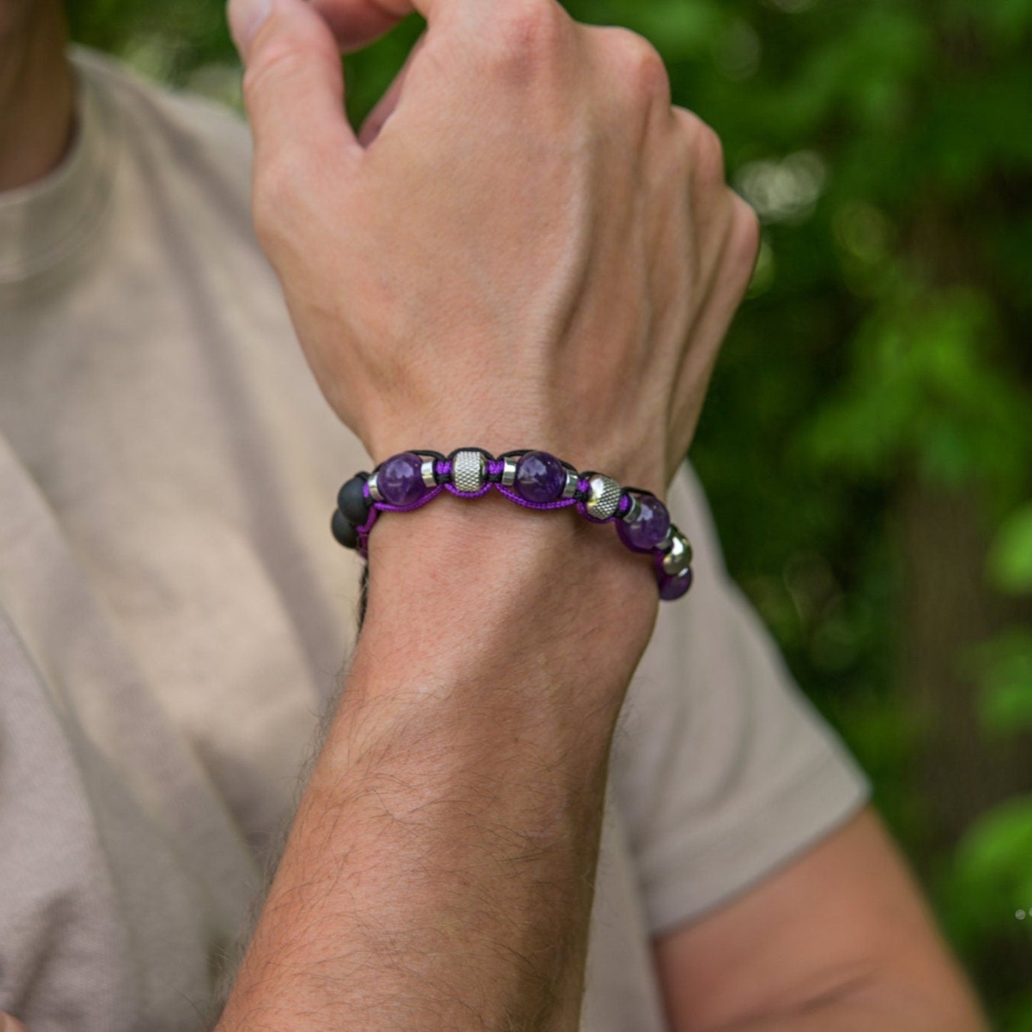 Amethyst Onyx Bracelet, Men's Adjustable Beaded Bracelet, Steel Bracelet, Gift for Men, Purple Bracelet, Summer Bracelet, Crystal Bracelet - Shamballa Bracelet - Mantra Bracelet - Yoga Bracelet - Birthstone Bracelet - Gemstone Bracelet Men - Chakra Bracelet - Macrame Bracelet - Healing Bracelet - Gift for Father - Gift For Men - Valinde