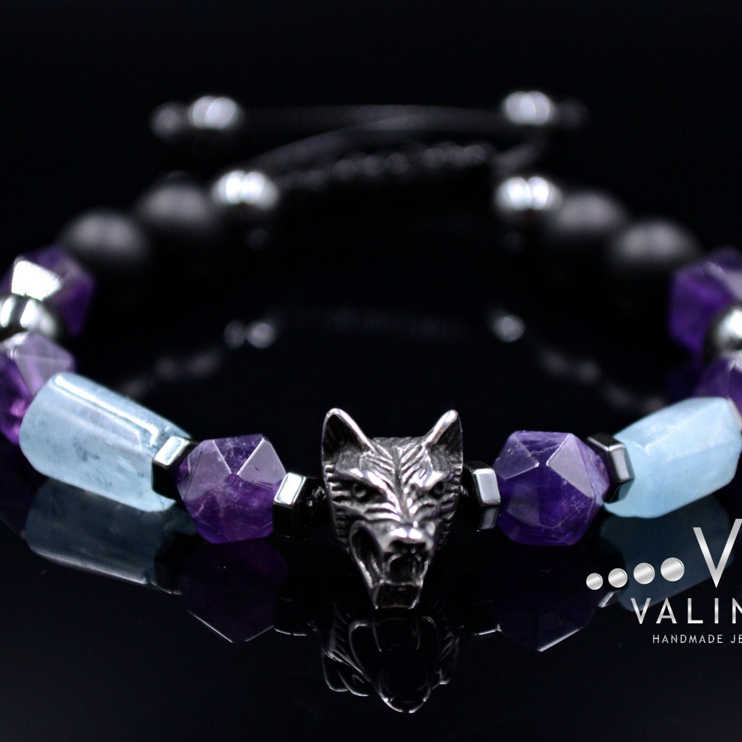 Men's Aquamarine Bracelet / Amethyst Gemstone Bracelet / Wolf Bead Bracelet / Steel Bracelet / Gift for Men / Adjustable Bracelet for Men - Shamballa Bracelet - Mantra Bracelet - Yoga Bracelet - Birthstone Bracelet - Gemstone Bracelet Men - Chakra Bracelet - Macrame Bracelet - Healing Bracelet - Gift for Father - Gift For Men - Valinde