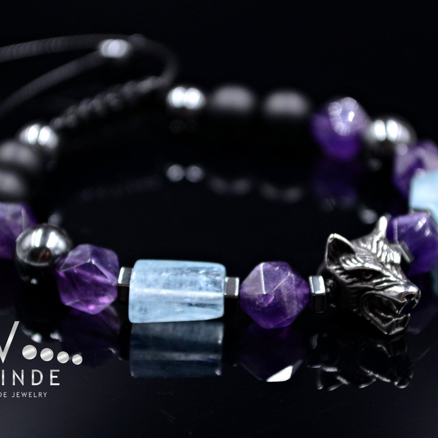 Men's Aquamarine Bracelet / Amethyst Gemstone Bracelet / Wolf Bead Bracelet / Steel Bracelet / Gift for Men / Adjustable Bracelet for Men - Shamballa Bracelet - Mantra Bracelet - Yoga Bracelet - Birthstone Bracelet - Gemstone Bracelet Men - Chakra Bracelet - Macrame Bracelet - Healing Bracelet - Gift for Father - Gift For Men - Valinde