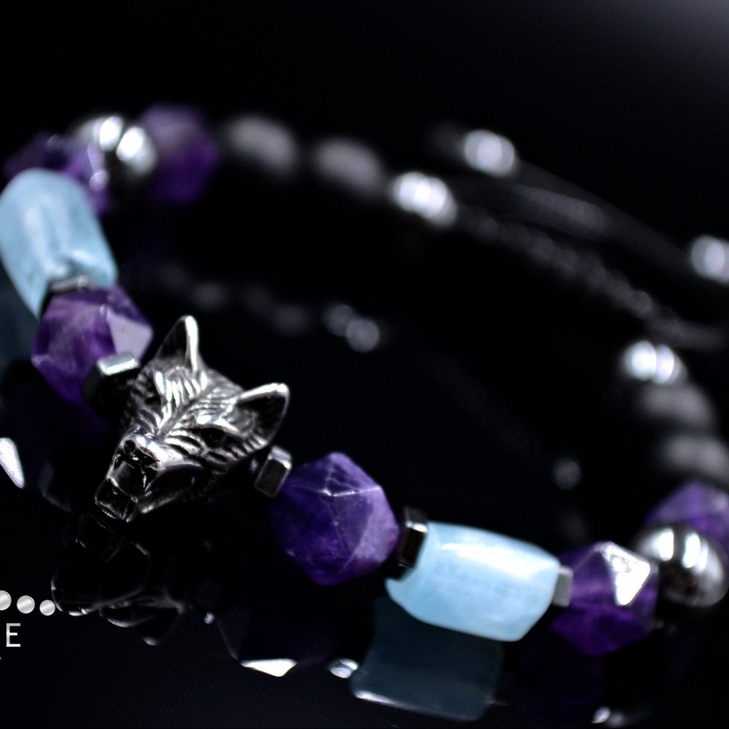 Men's Aquamarine Bracelet / Amethyst Gemstone Bracelet / Wolf Bead Bracelet / Steel Bracelet / Gift for Men / Adjustable Bracelet for Men - Shamballa Bracelet - Mantra Bracelet - Yoga Bracelet - Birthstone Bracelet - Gemstone Bracelet Men - Chakra Bracelet - Macrame Bracelet - Healing Bracelet - Gift for Father - Gift For Men - Valinde