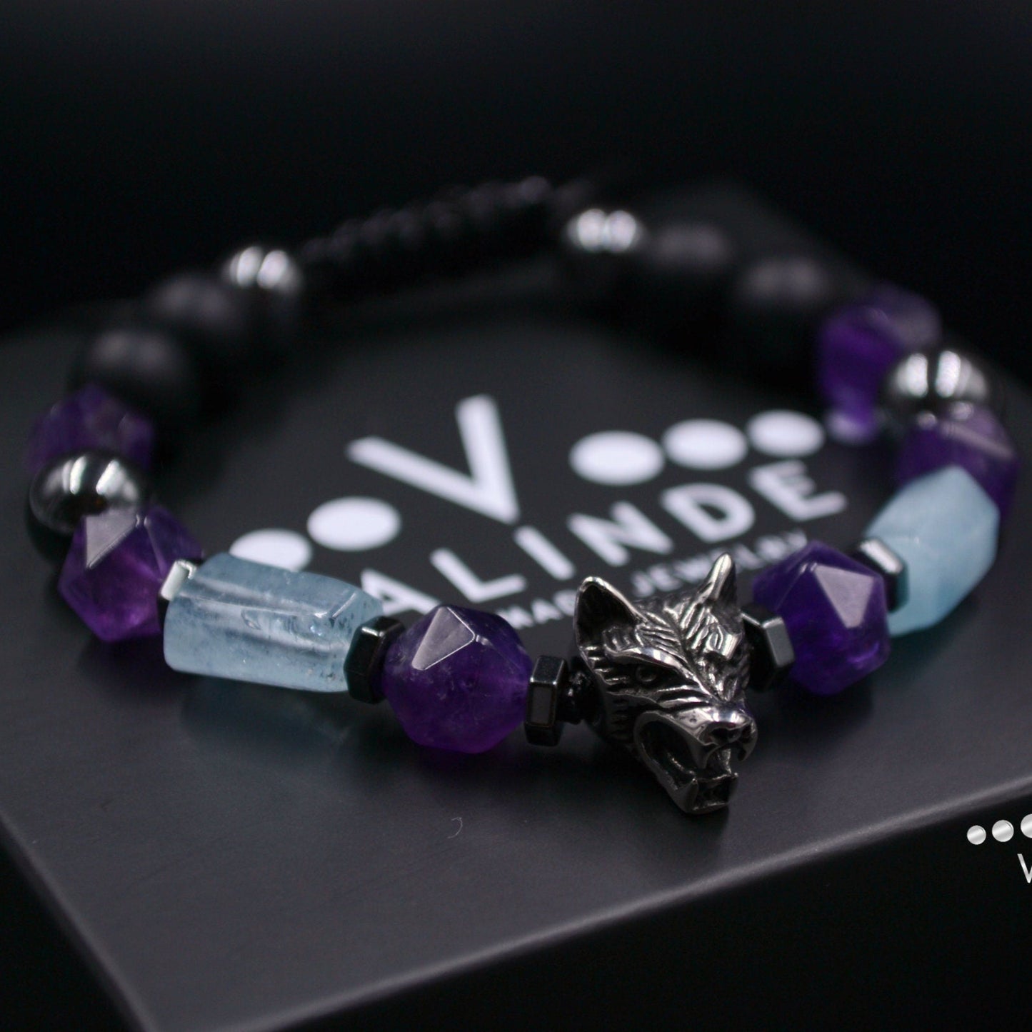 Men's Aquamarine Bracelet / Amethyst Gemstone Bracelet / Wolf Bead Bracelet / Steel Bracelet / Gift for Men / Adjustable Bracelet for Men - Shamballa Bracelet - Mantra Bracelet - Yoga Bracelet - Birthstone Bracelet - Gemstone Bracelet Men - Chakra Bracelet - Macrame Bracelet - Healing Bracelet - Gift for Father - Gift For Men - Valinde