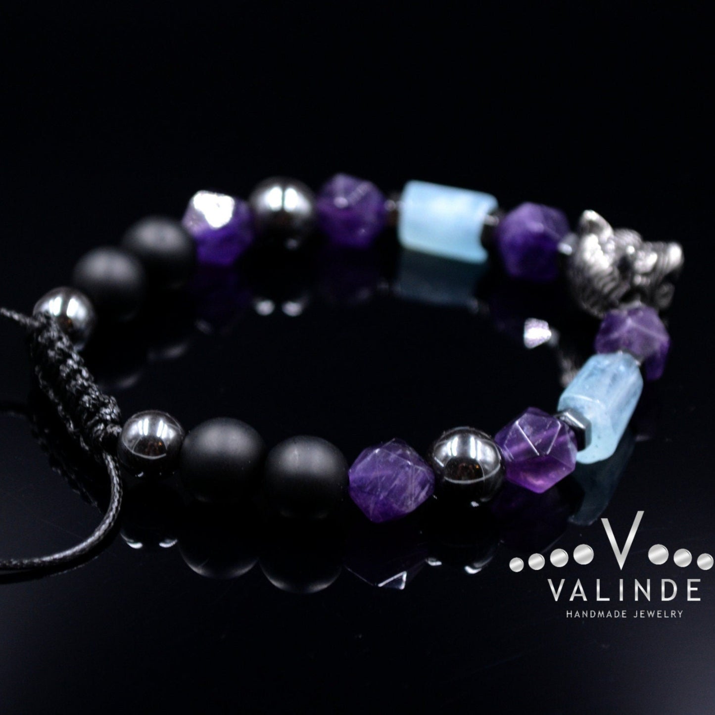 Men's Aquamarine Bracelet / Amethyst Gemstone Bracelet / Wolf Bead Bracelet / Steel Bracelet / Gift for Men / Adjustable Bracelet for Men - Shamballa Bracelet - Mantra Bracelet - Yoga Bracelet - Birthstone Bracelet - Gemstone Bracelet Men - Chakra Bracelet - Macrame Bracelet - Healing Bracelet - Gift for Father - Gift For Men - Valinde