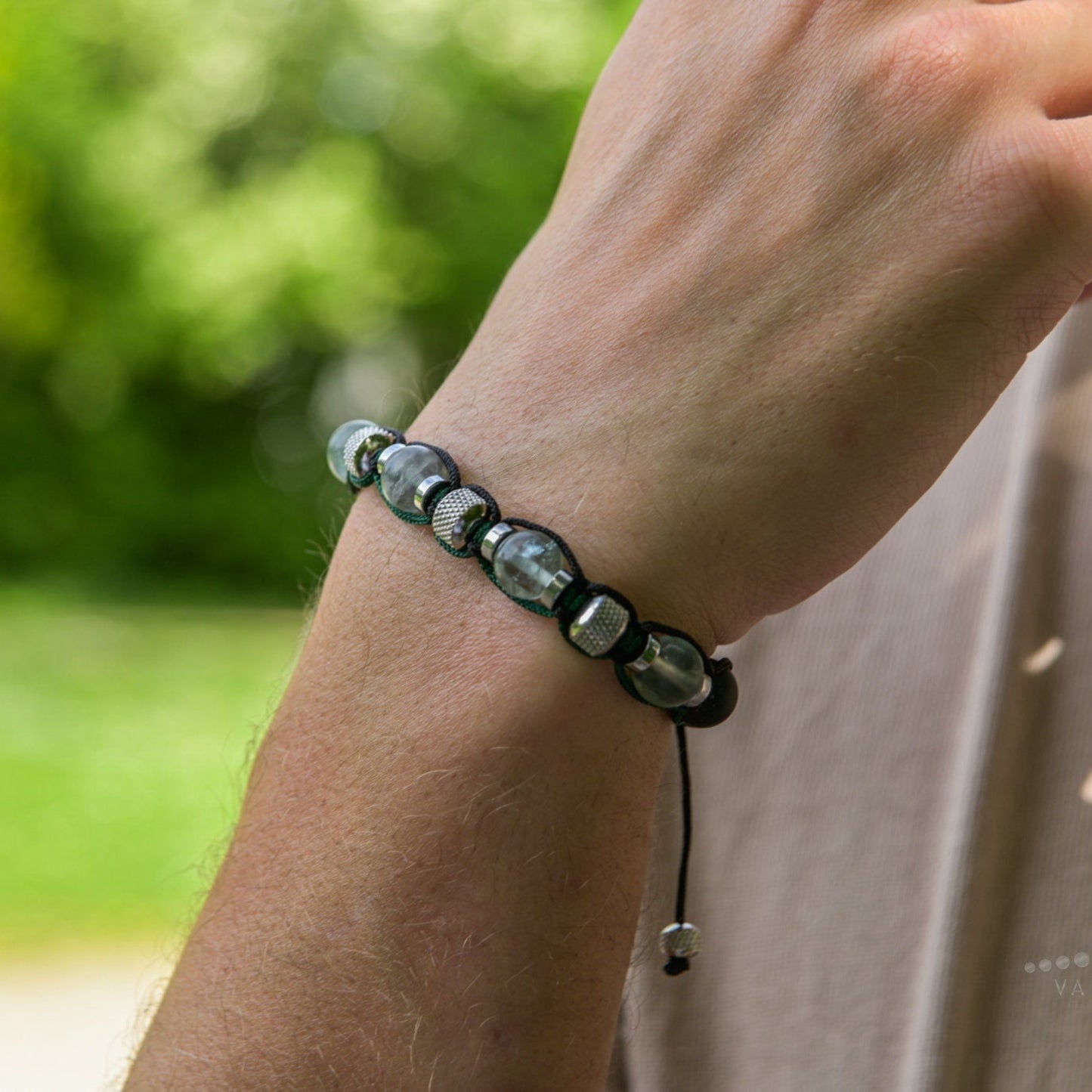 Men's Fluorite Adjustable Bracelet, Black Onyx Hematite Steel Beaded Bracelet, Gift for Men, Crystal Braided Bracelet,Macrame Stone Bracelet - Shamballa Bracelet - Mantra Bracelet - Birthstone Bracelet - Gemstone Bracelet Men - Chakra Bracelet - Macrame Bracelet - Healing Bracelet - Valinde