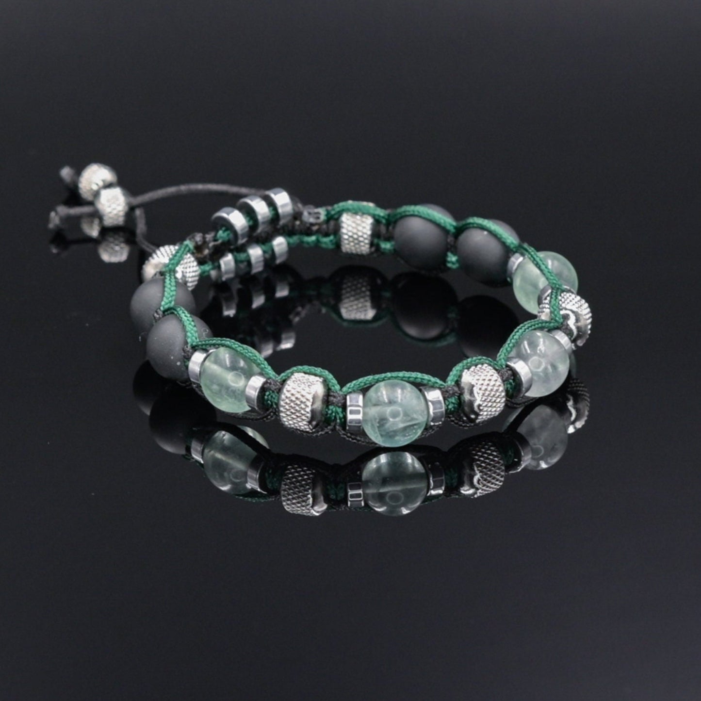 Men's Fluorite Adjustable Bracelet, Black Onyx Hematite Steel Beaded Bracelet, Gift for Men, Crystal Braided Bracelet,Macrame Stone Bracelet - Shamballa Bracelet - Mantra Bracelet - Birthstone Bracelet - Gemstone Bracelet Men - Chakra Bracelet - Macrame Bracelet - Healing Bracelet - Valinde