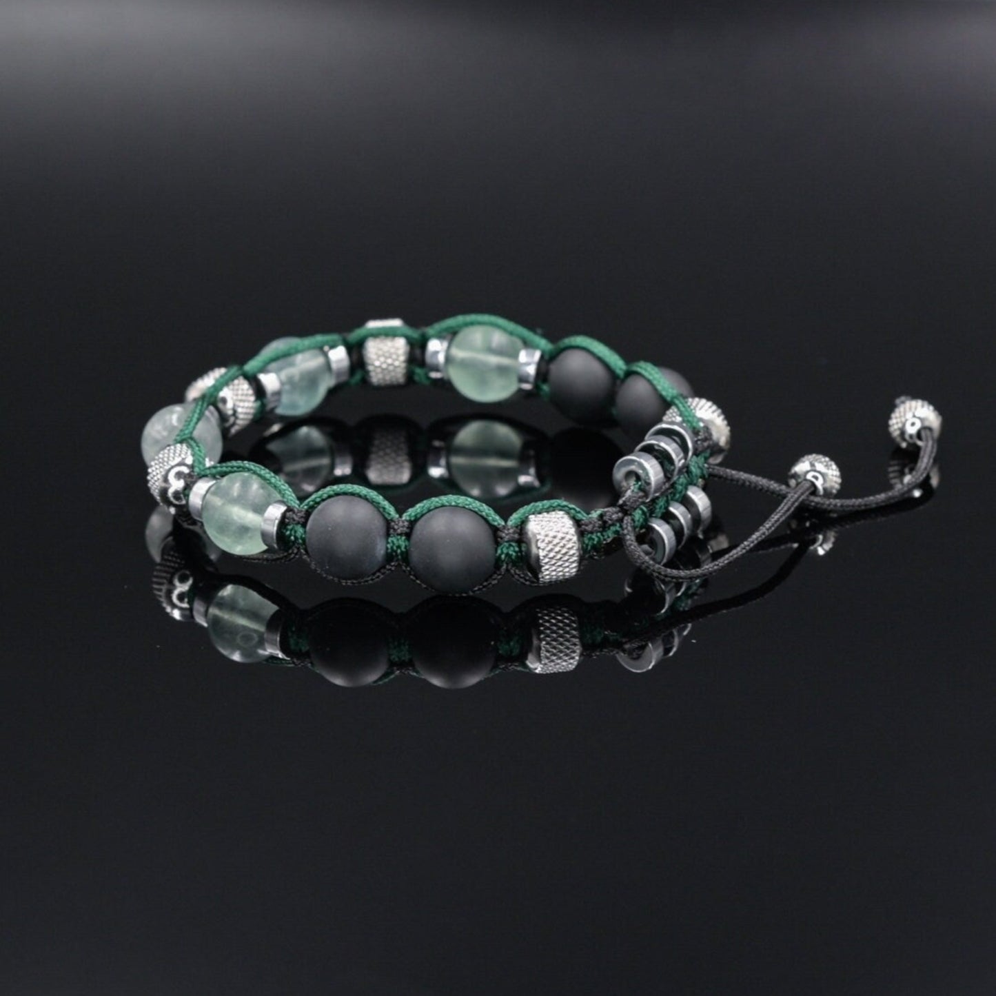 Men's Fluorite Adjustable Bracelet, Black Onyx Hematite Steel Beaded Bracelet, Gift for Men, Crystal Braided Bracelet,Macrame Stone Bracelet - Shamballa Bracelet - Mantra Bracelet - Birthstone Bracelet - Gemstone Bracelet Men - Chakra Bracelet - Macrame Bracelet - Healing Bracelet - Valinde