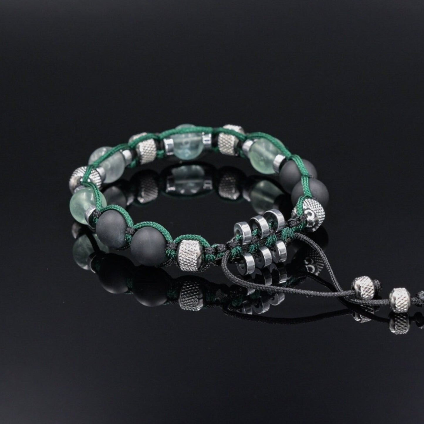Men's Fluorite Adjustable Bracelet, Black Onyx Hematite Steel Beaded Bracelet, Gift for Men, Crystal Braided Bracelet,Macrame Stone Bracelet - Shamballa Bracelet - Mantra Bracelet - Birthstone Bracelet - Gemstone Bracelet Men - Chakra Bracelet - Macrame Bracelet - Healing Bracelet - Valinde