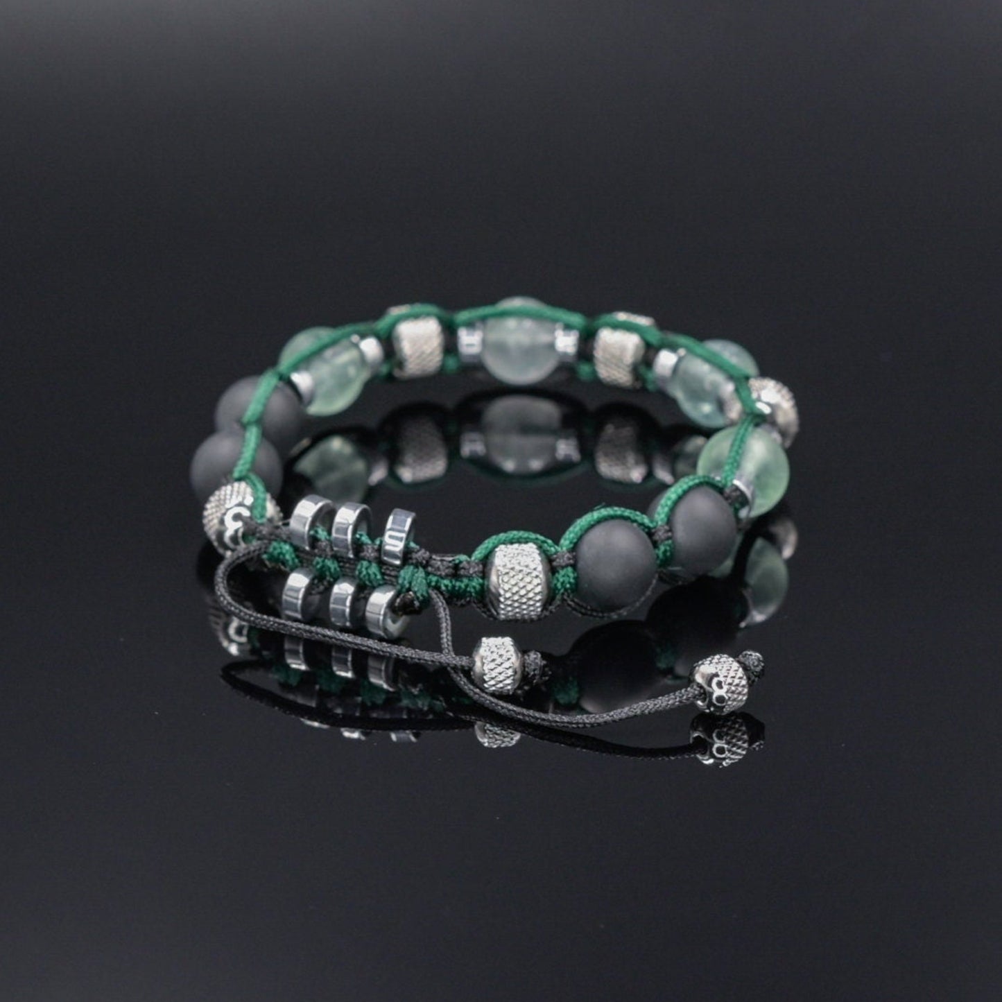 Men's Fluorite Adjustable Bracelet, Black Onyx Hematite Steel Beaded Bracelet, Gift for Men, Crystal Braided Bracelet,Macrame Stone Bracelet - Shamballa Bracelet - Mantra Bracelet - Birthstone Bracelet - Gemstone Bracelet Men - Chakra Bracelet - Macrame Bracelet - Healing Bracelet - Valinde