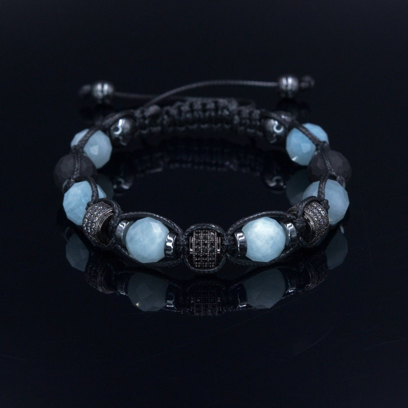 Natural Aquamarine Bracelet for Men - Zirconia Beads Bracelet - Gift for Men - Adjustable Crystal Bracelet - Men's Gemstone Bracelet - Healing Bracelet - Birthstone Bracelet - Gemstone Bracelet Men
