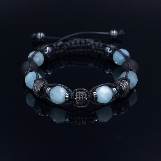 Natural Aquamarine Bracelet for Men - Zirconia Beads Bracelet - Gift for Men - Adjustable Crystal Bracelet - Men's Gemstone Bracelet - Healing Bracelet - Birthstone Bracelet - Gemstone Bracelet Men