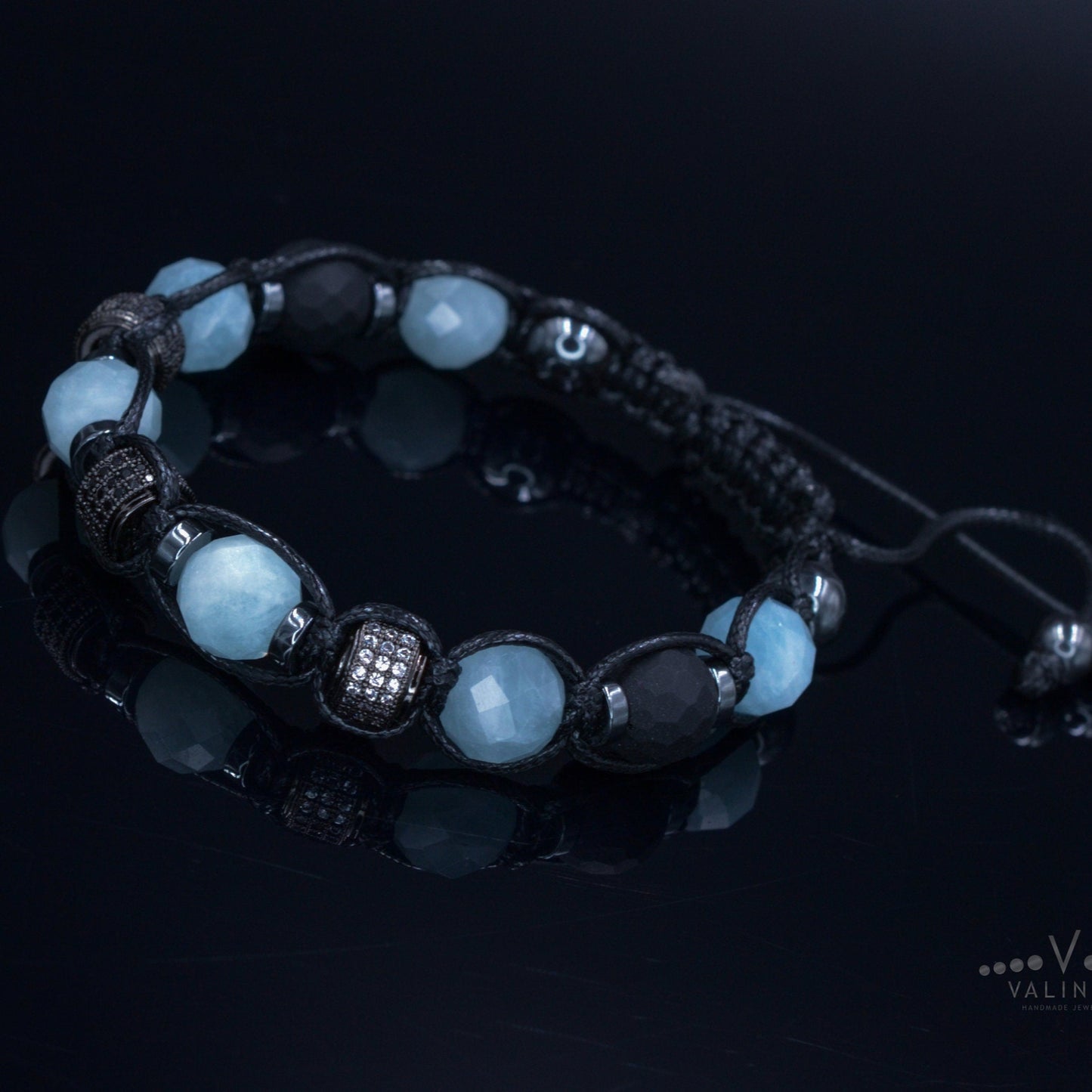 Natural Aquamarine Bracelet for Men - Zirconia Beads Bracelet - Gift for Men - Adjustable Crystal Bracelet - Men's Gemstone Bracelet - Healing Bracelet - Birthstone Bracelet - Gemstone Bracelet Men