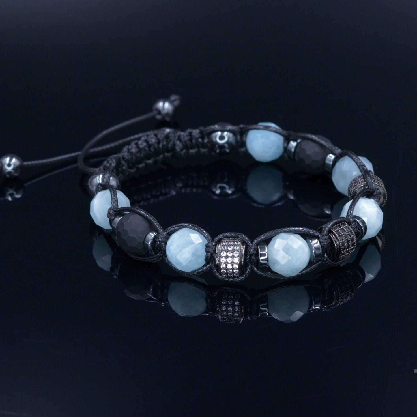 Natural Aquamarine Bracelet for Men - Zirconia Beads Bracelet - Gift for Men - Adjustable Crystal Bracelet - Men's Gemstone Bracelet - Healing Bracelet - Birthstone Bracelet - Gemstone Bracelet Men