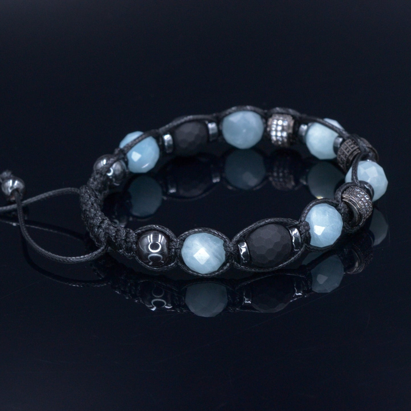 Natural Aquamarine Bracelet for Men - Zirconia Beads Bracelet - Gift for Men - Adjustable Crystal Bracelet - Men's Gemstone Bracelet - Healing Bracelet - Birthstone Bracelet - Gemstone Bracelet Men
