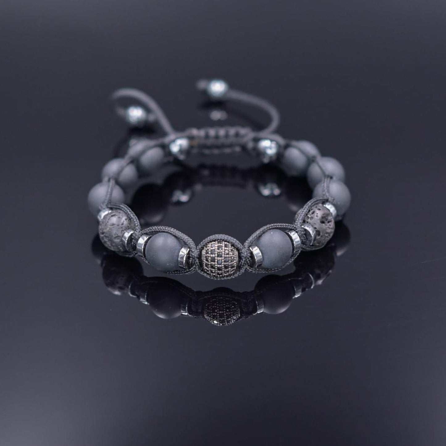 Lava Stone Black Onyx Adjustable Braided Bracelet, Gift for Him, Men's Gemstone Hematite Bracelet, Father's Day Gift, Stone Bracelet - Shamballa Bracelet - Birthstone Bracelet - Gemstone Bracelet Men - Chakra Bracelet