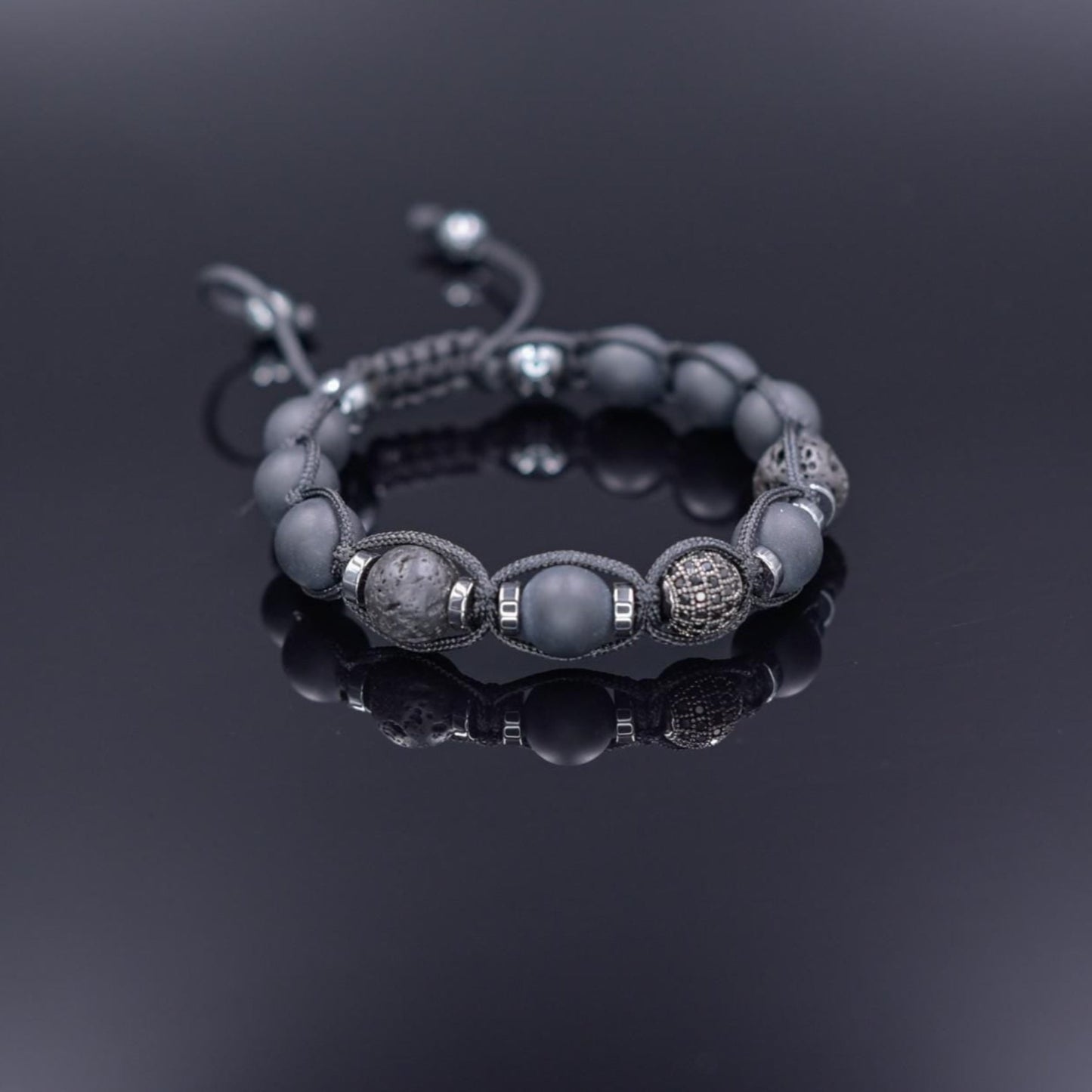 Lava Stone Black Onyx Adjustable Braided Bracelet, Gift for Him, Men's Gemstone Hematite Bracelet, Father's Day Gift, Stone Bracelet - Shamballa Bracelet - Birthstone Bracelet - Gemstone Bracelet Men - Chakra Bracelet