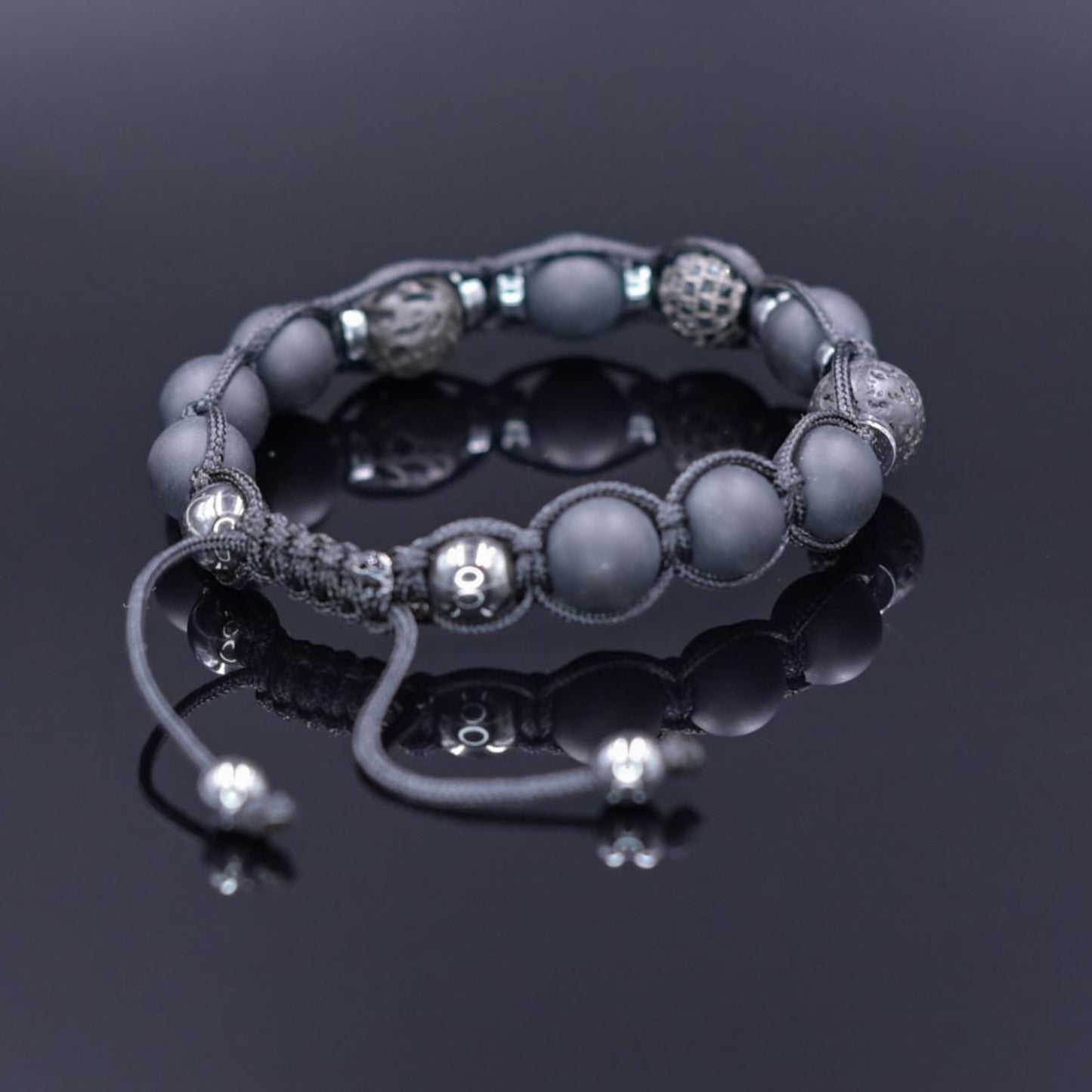 Lava Stone Black Onyx Adjustable Braided Bracelet, Gift for Him, Men's Gemstone Hematite Bracelet, Father's Day Gift, Stone Bracelet - Shamballa Bracelet - Birthstone Bracelet - Gemstone Bracelet Men - Chakra Bracelet