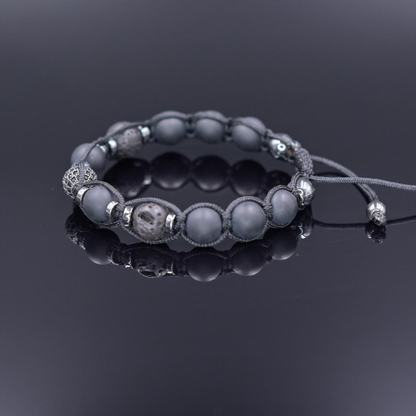 Lava Stone Black Onyx Adjustable Braided Bracelet, Gift for Him, Men's Gemstone Hematite Bracelet, Father's Day Gift, Stone Bracelet - Shamballa Bracelet - Birthstone Bracelet - Gemstone Bracelet Men - Chakra Bracelet
