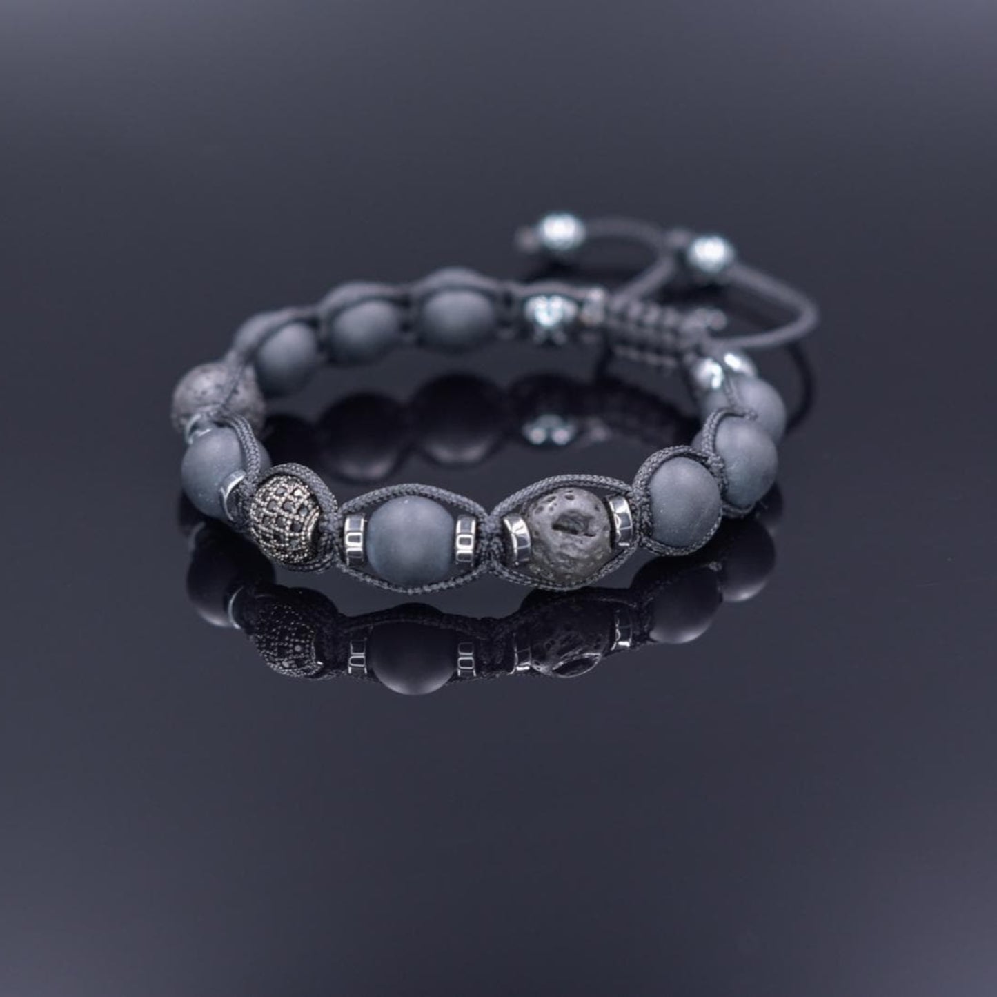 Lava Stone Black Onyx Adjustable Braided Bracelet, Gift for Him, Men's Gemstone Hematite Bracelet, Father's Day Gift, Stone Bracelet - Shamballa Bracelet - Birthstone Bracelet - Gemstone Bracelet Men - Chakra Bracelet