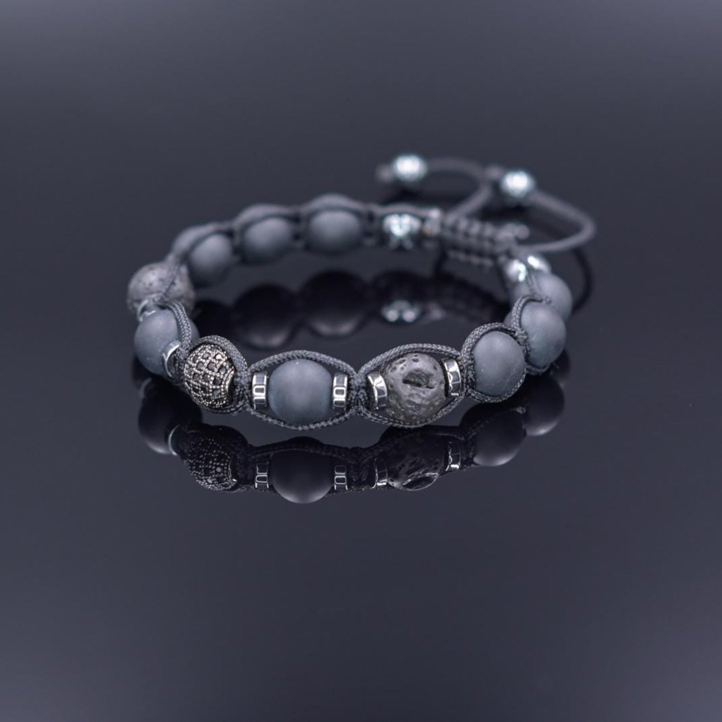 Lava Stone Black Onyx Adjustable Braided Bracelet, Gift for Him, Men's Gemstone Hematite Bracelet, Father's Day Gift, Stone Bracelet - Shamballa Bracelet - Birthstone Bracelet - Gemstone Bracelet Men - Chakra Bracelet