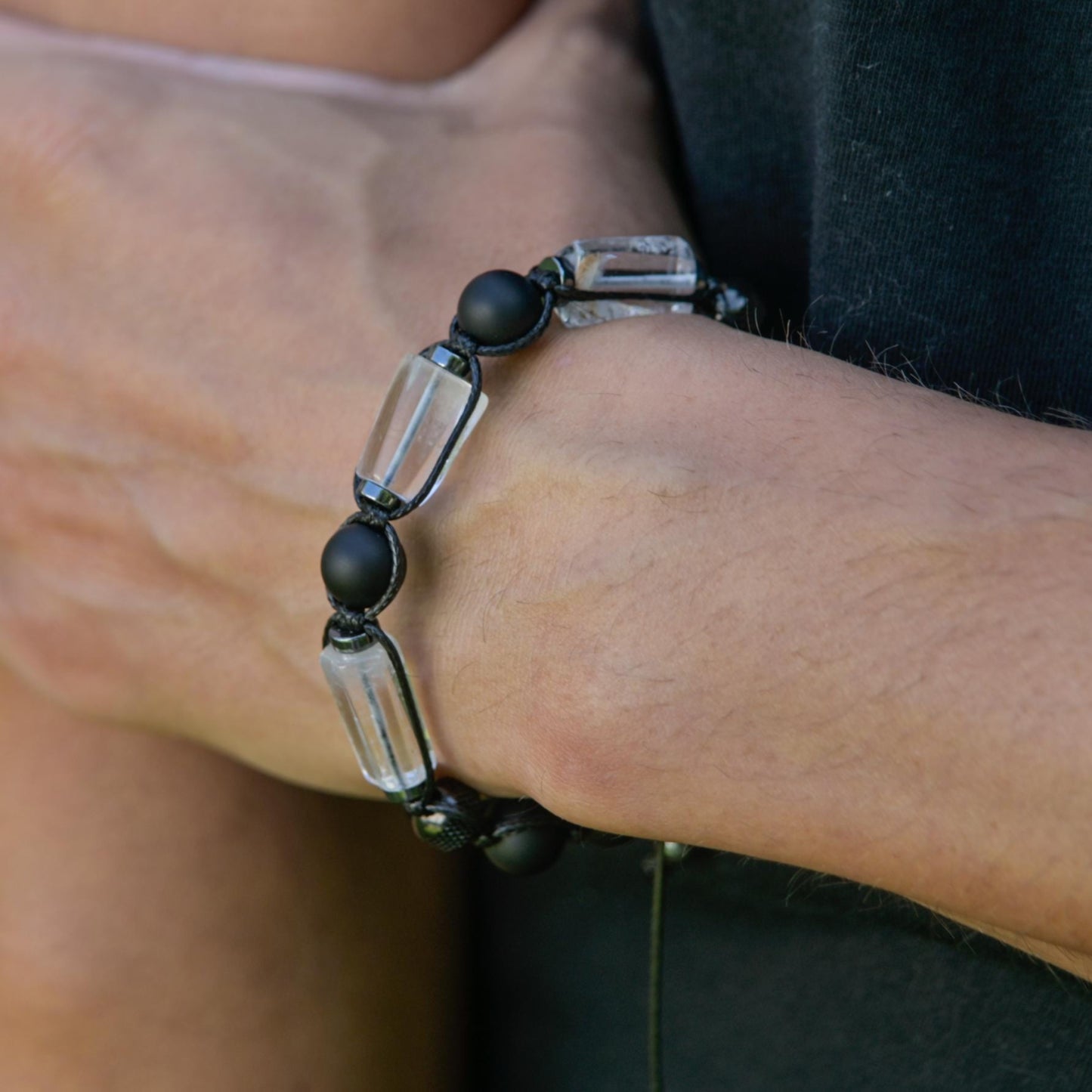 Men's Clear Quartz Healing Gemstone Bracelet, Black Onyx Steel Beaded Bracelet, Gift for Men, Adjustable Braided Bracelet- Shamballa Bracelet - Mantra Bracelet - Yoga Bracelet - Birthstone Bracelet - Gemstone Bracelet Men - Chakra Bracelet - Macrame Bracelet - Healing Bracelet - Gift for Father - Gift For Men - Valinde