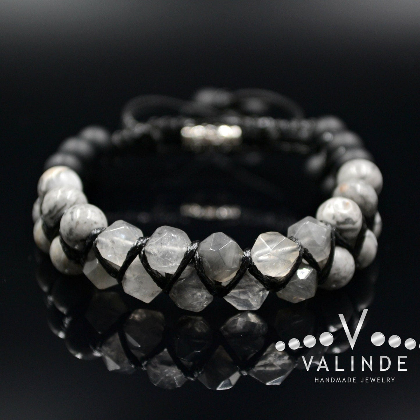 Men's Quartz Bracelet Double Macrame Bracelet Grey Jasper Bracelet Double Row Bracelet Onyx Stone Bracelet Crystal Bracelet Gift for Men - Shamballa Bracelet - Birthstone Bracelet - Gemstone Bracelet Men - Chakra Bracelet - Macrame Bracelet - Healing Bracelet - Valinde