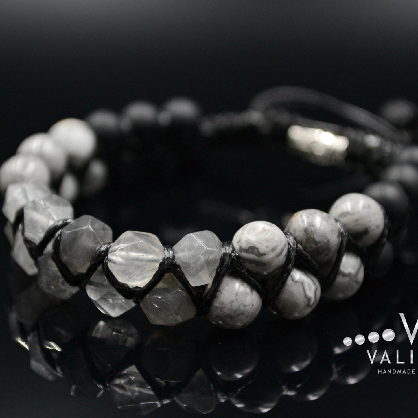 Men's Quartz Bracelet Double Macrame Bracelet Grey Jasper Bracelet Double Row Bracelet Onyx Stone Bracelet Crystal Bracelet Gift for Men - Shamballa Bracelet - Birthstone Bracelet - Gemstone Bracelet Men - Chakra Bracelet - Macrame Bracelet - Healing Bracelet - Valinde